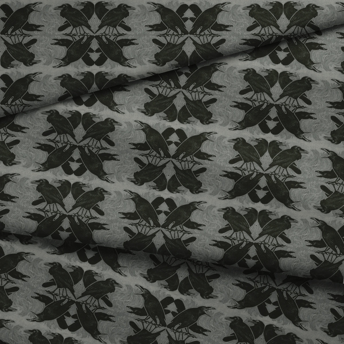 Raven Ramble on Mummy Gray Fabric