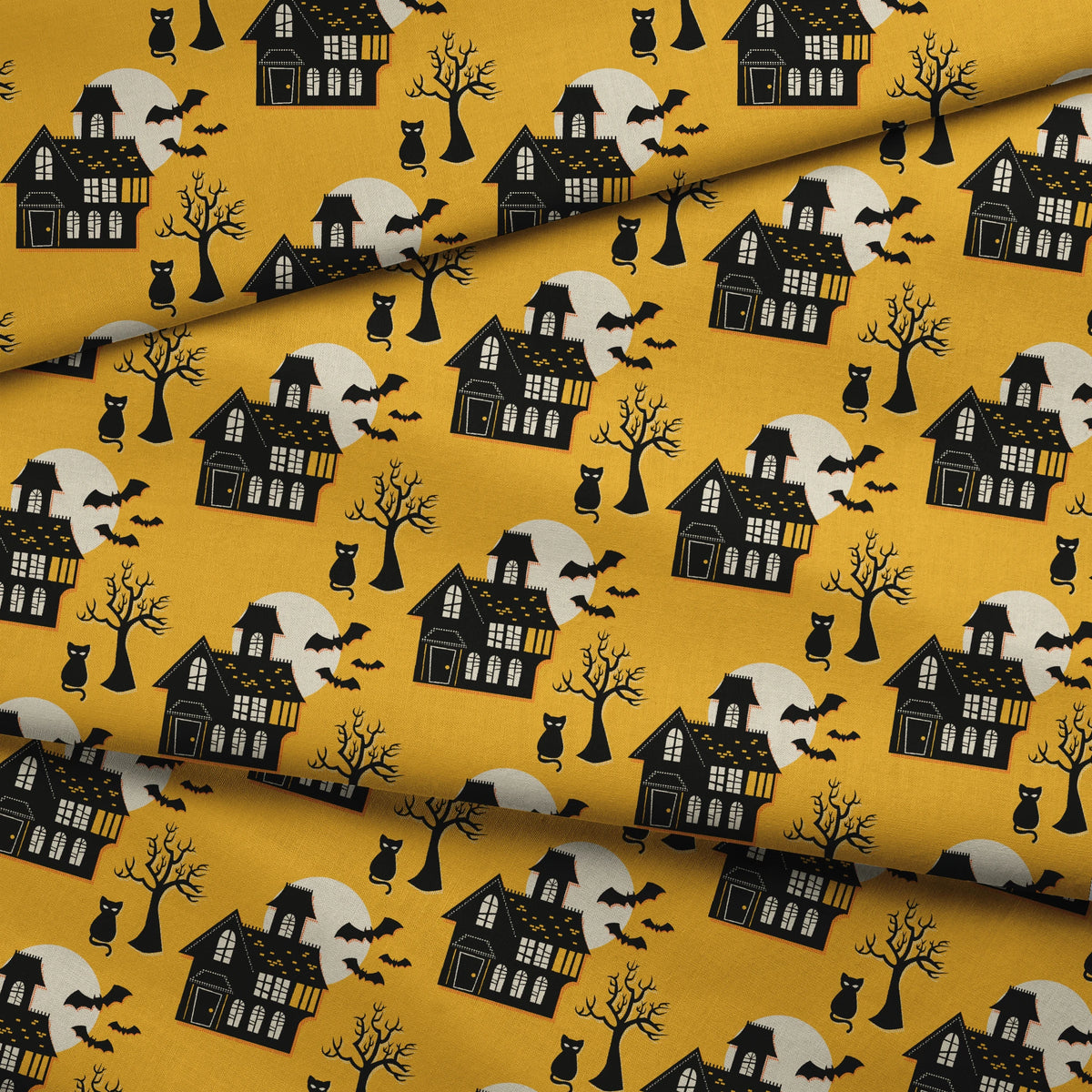 Haunted House on Gold Dust Fabric