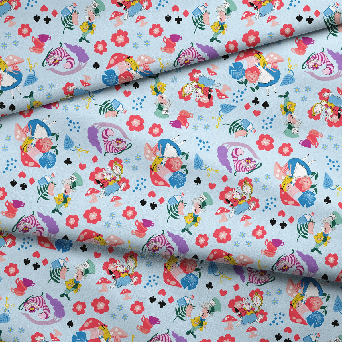 Disney Alice in Wonderland  Wandering in Wonderland on Blue Fabric