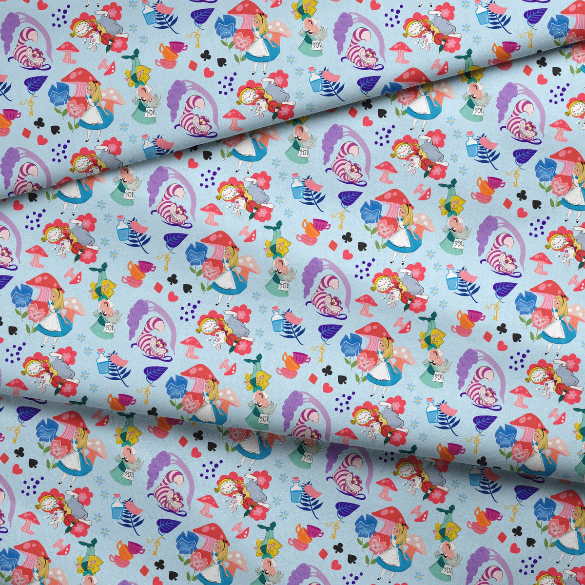 Disney Alice in Wonderland  Wandering in Wonderland on Blue Fabric