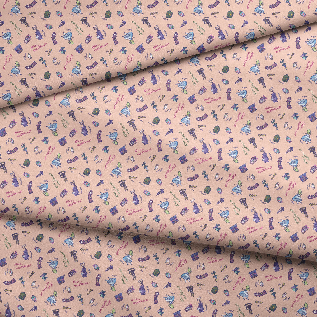 Disney Alice in Wonderland  Down the Rabbit Hole on Pink Fabric