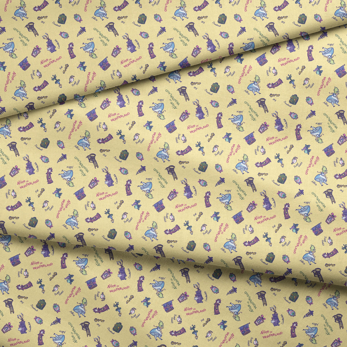 Disney Alice in Wonderland  Down the Rabbit Hole on Yellow Fabric