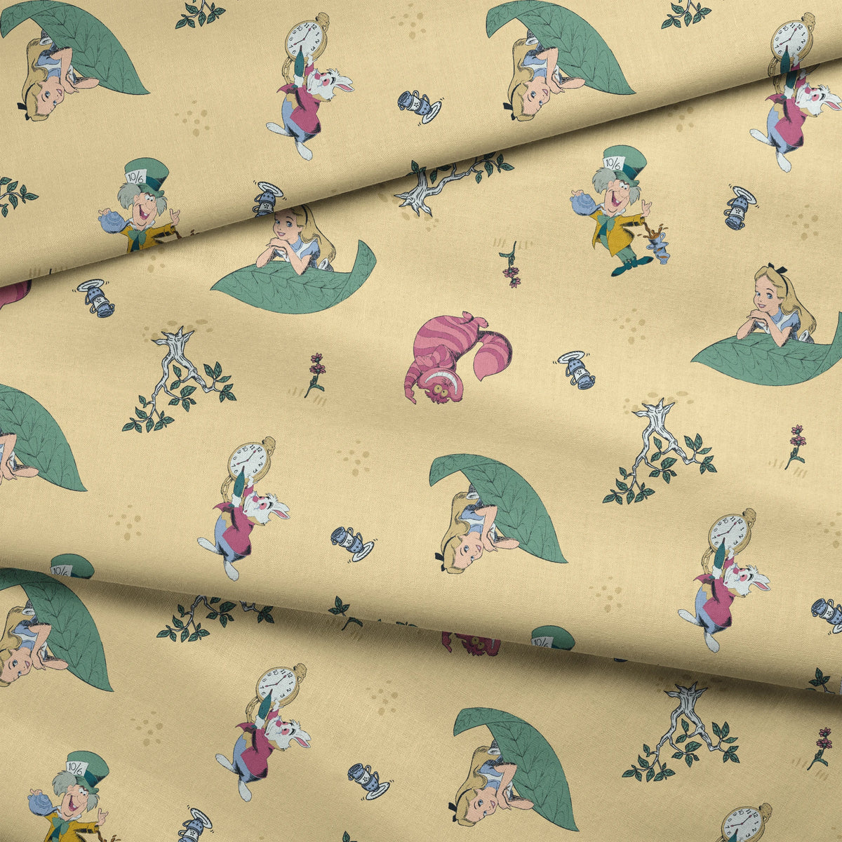Disney Alice in Wonderland Yellow Whimsy Fabric