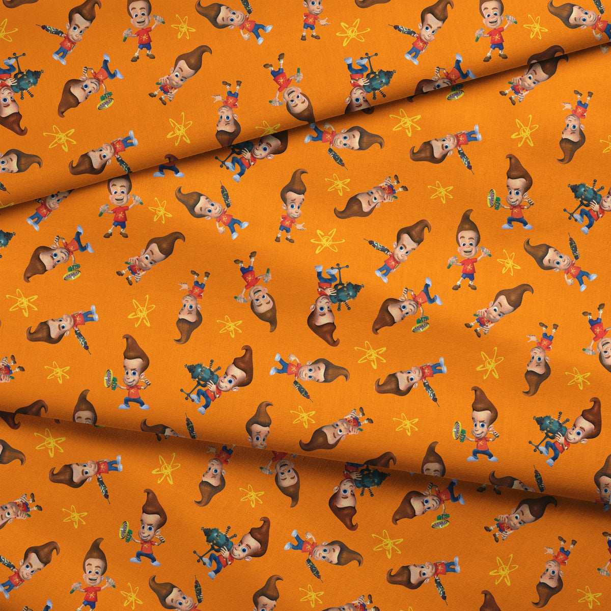 Paramount Jimmy Neutron Getting into Mischief on Orange Fabric