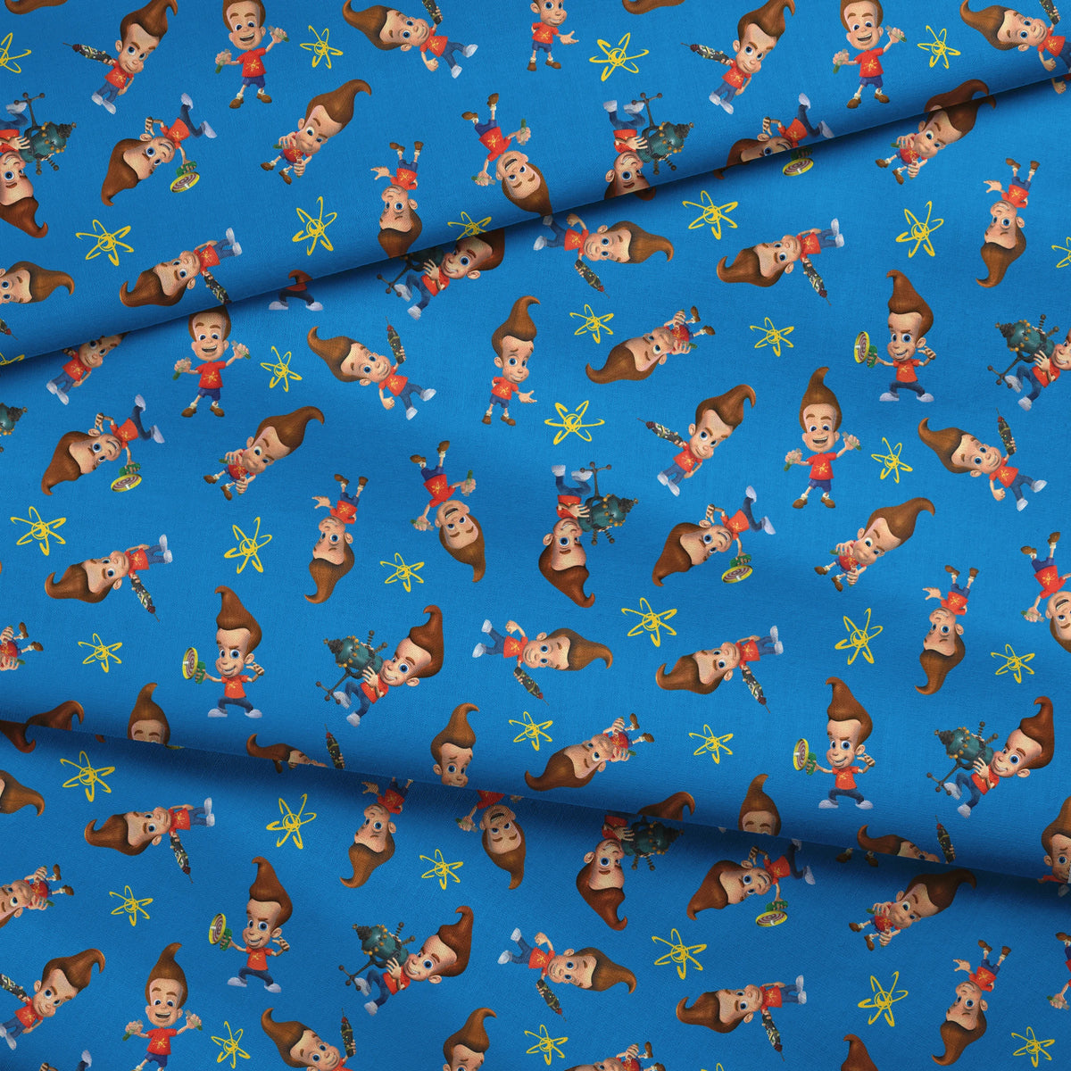 Paramount Jimmy Neutron Getting into Mischief on Blue Fabric