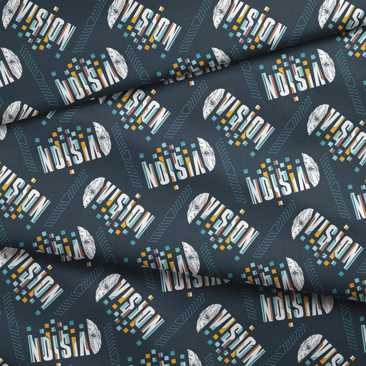 Marvel VisionQuest White Typography on Navy Fabric