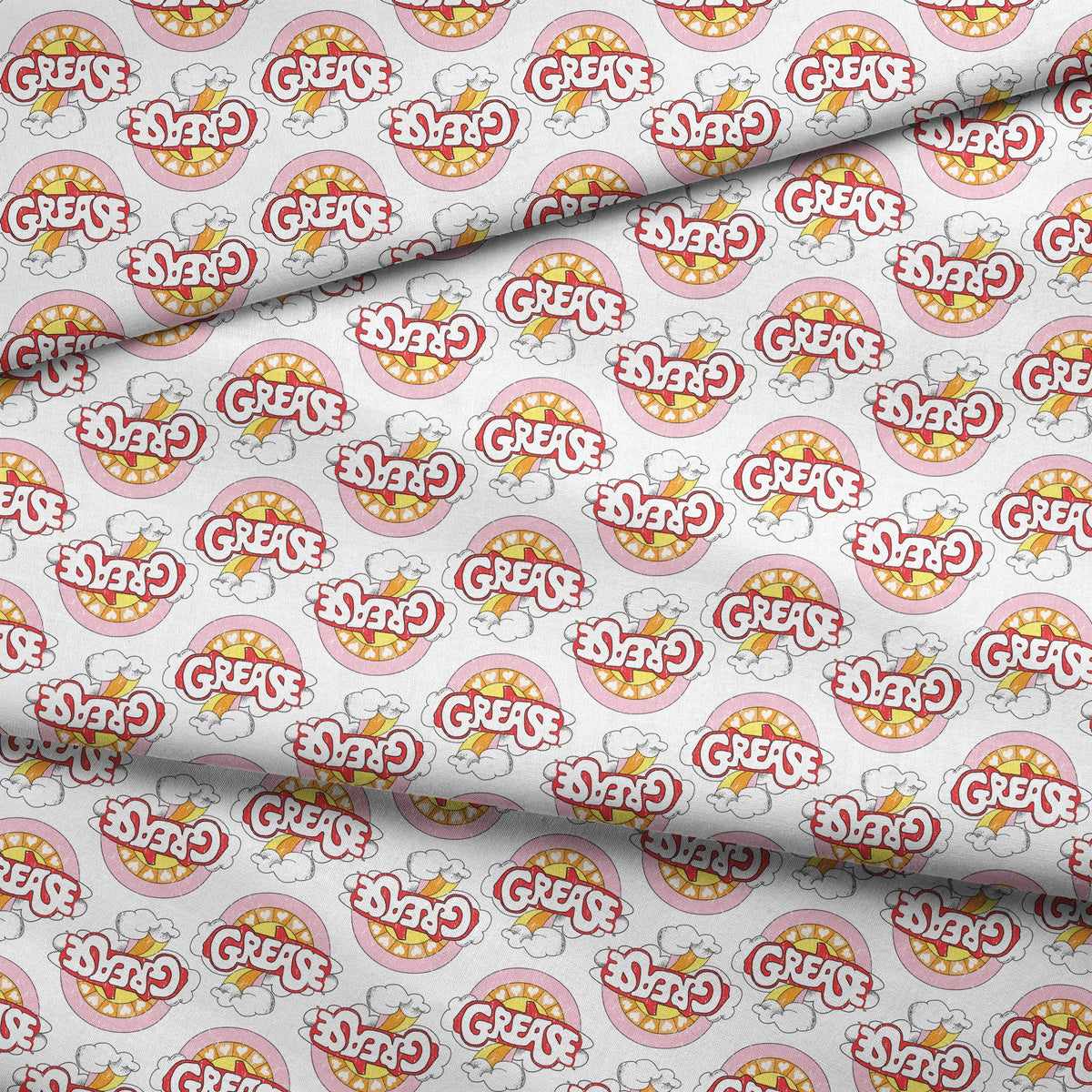 Paramount Grease  Retro Rainbow on White Fabric
