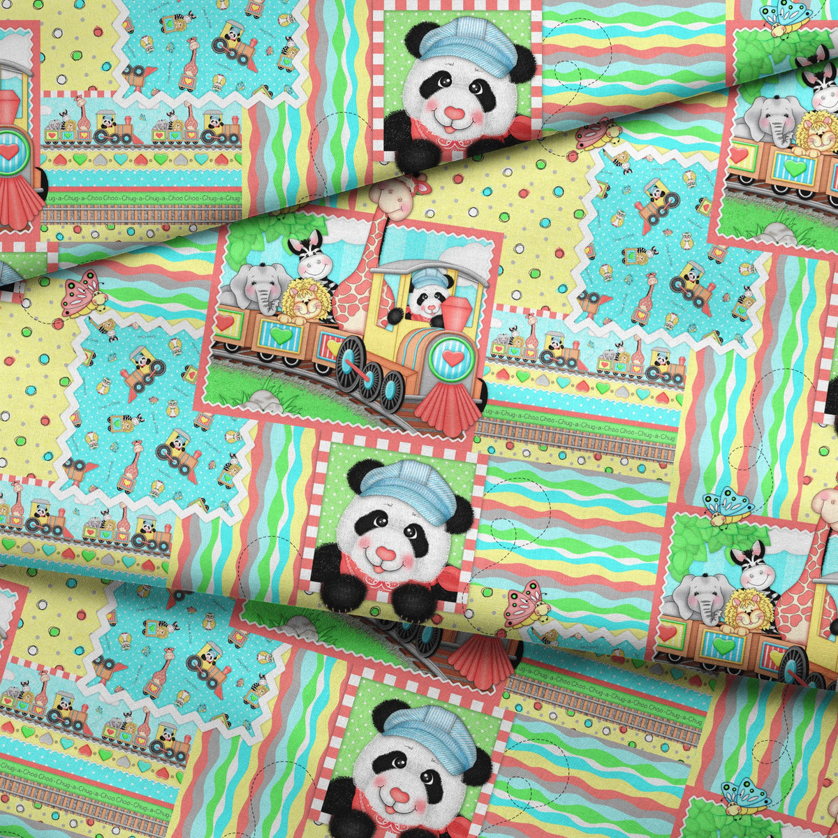 Vicki Schreiner BaZooples Panda Train Patchwork Fabric