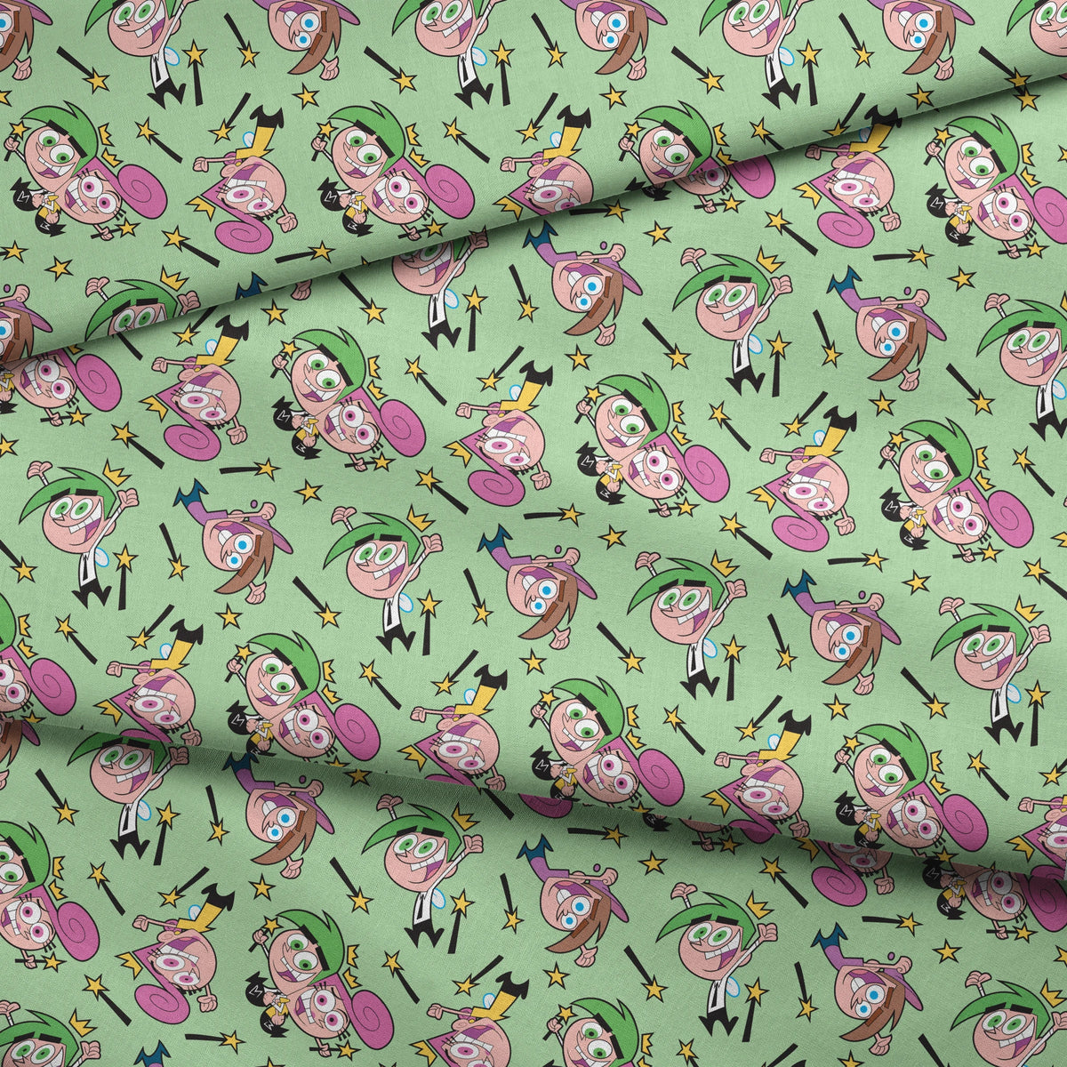 Paramount Fairly OddParents Fairy Friends on Green Fabric