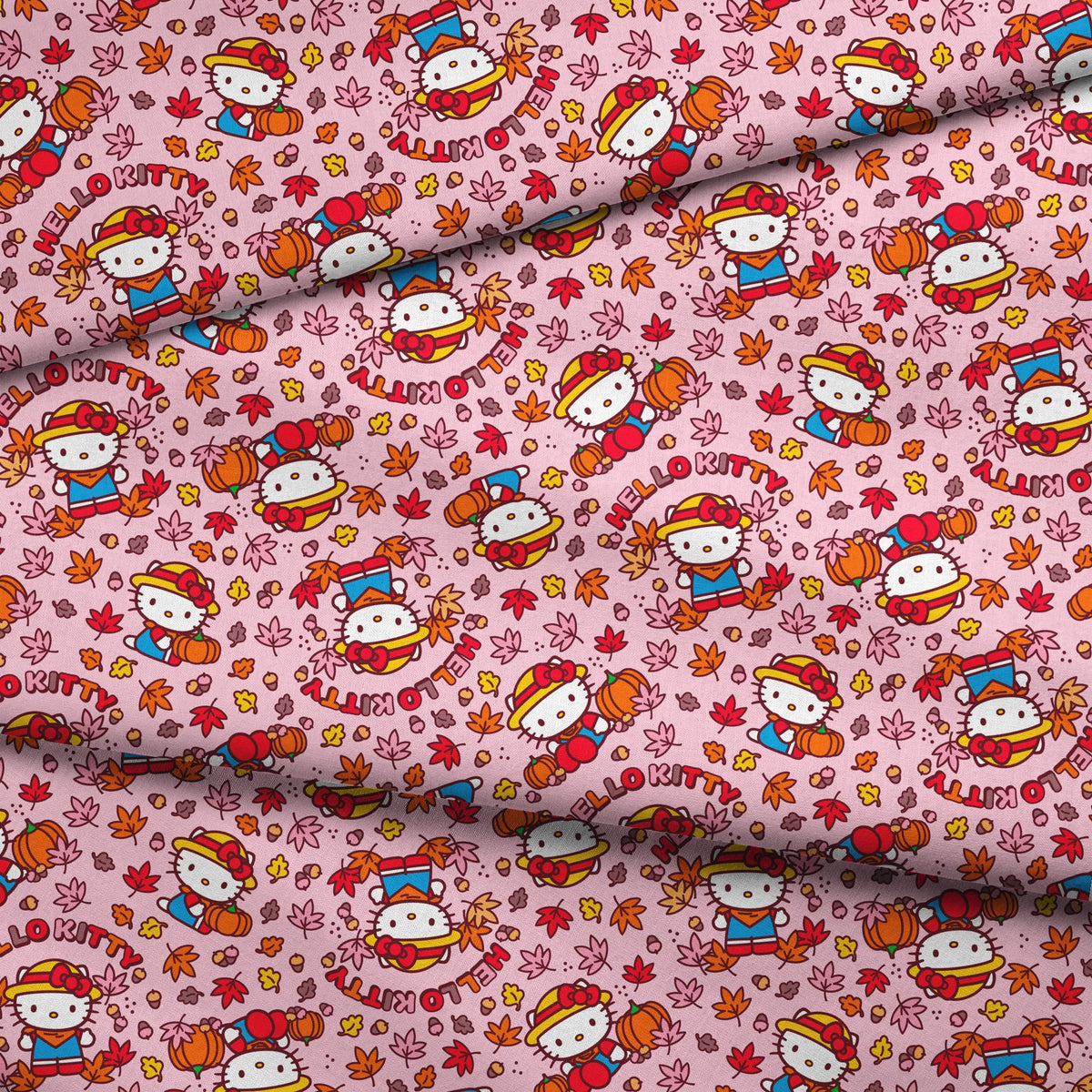 Hello Kitty® Autumn Leaves on Pink Fabric