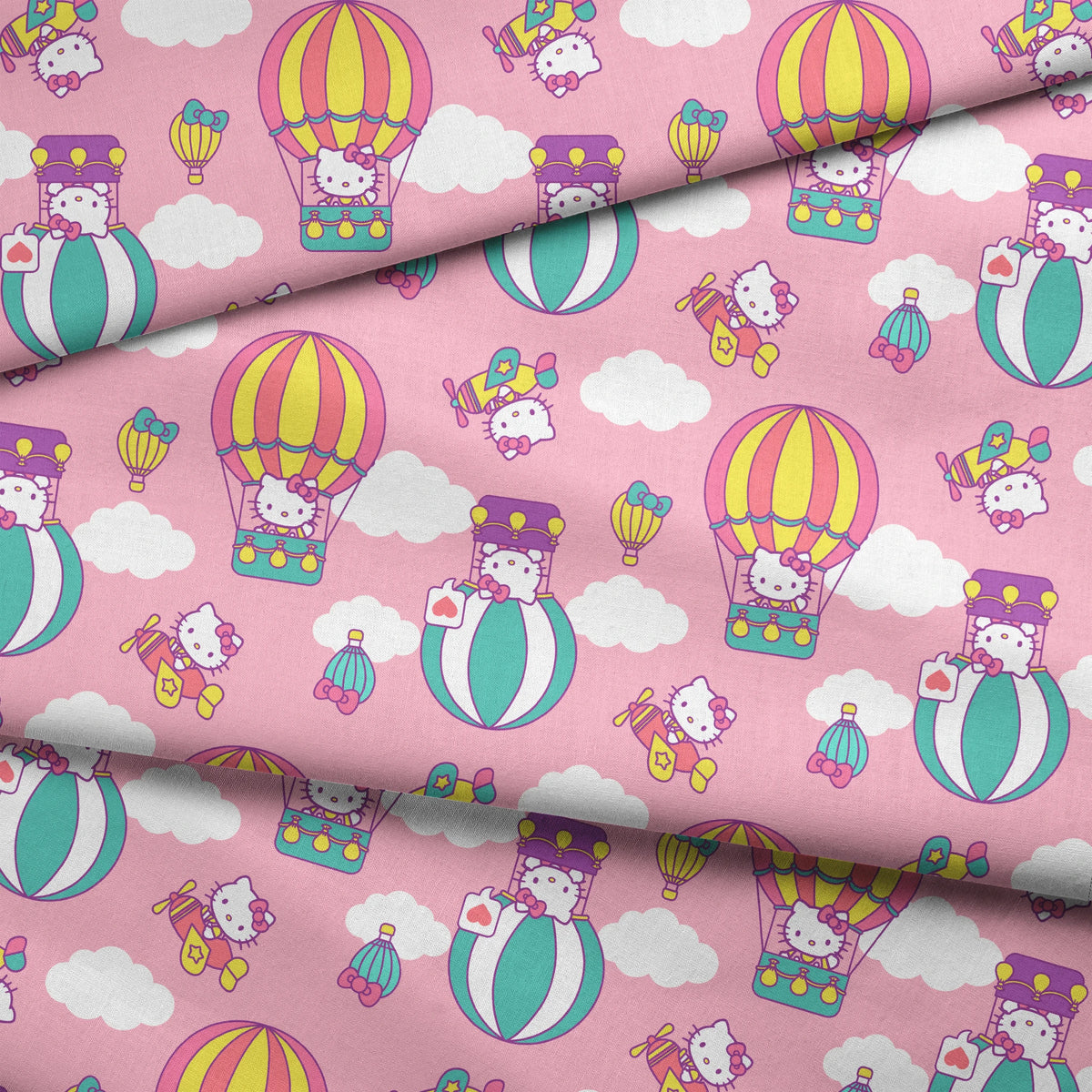 Hello Kitty® Hot Air Balloons on Pink Fabric