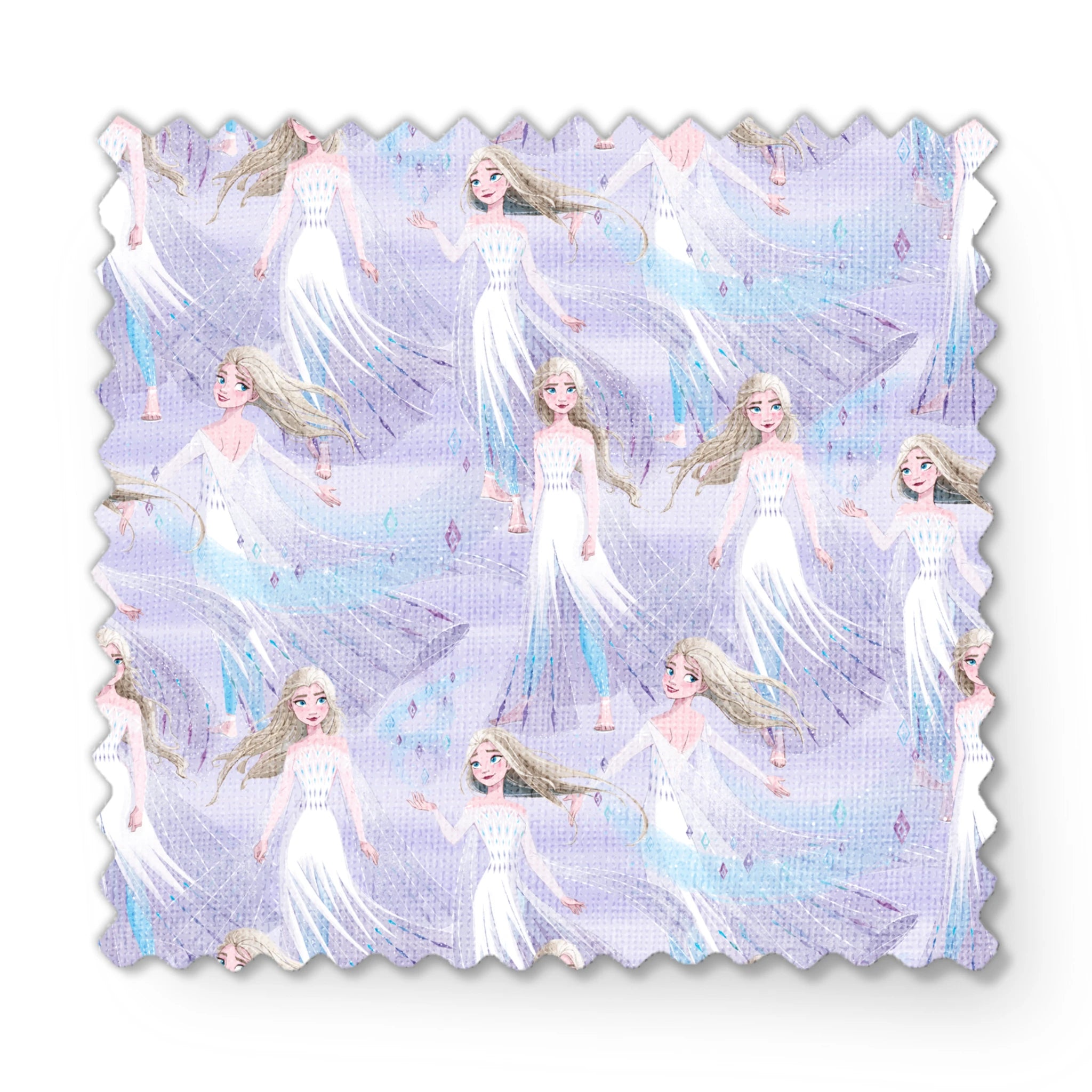 Frozen's Elsa against a dreamy purple-blue background fabric swatch mockup