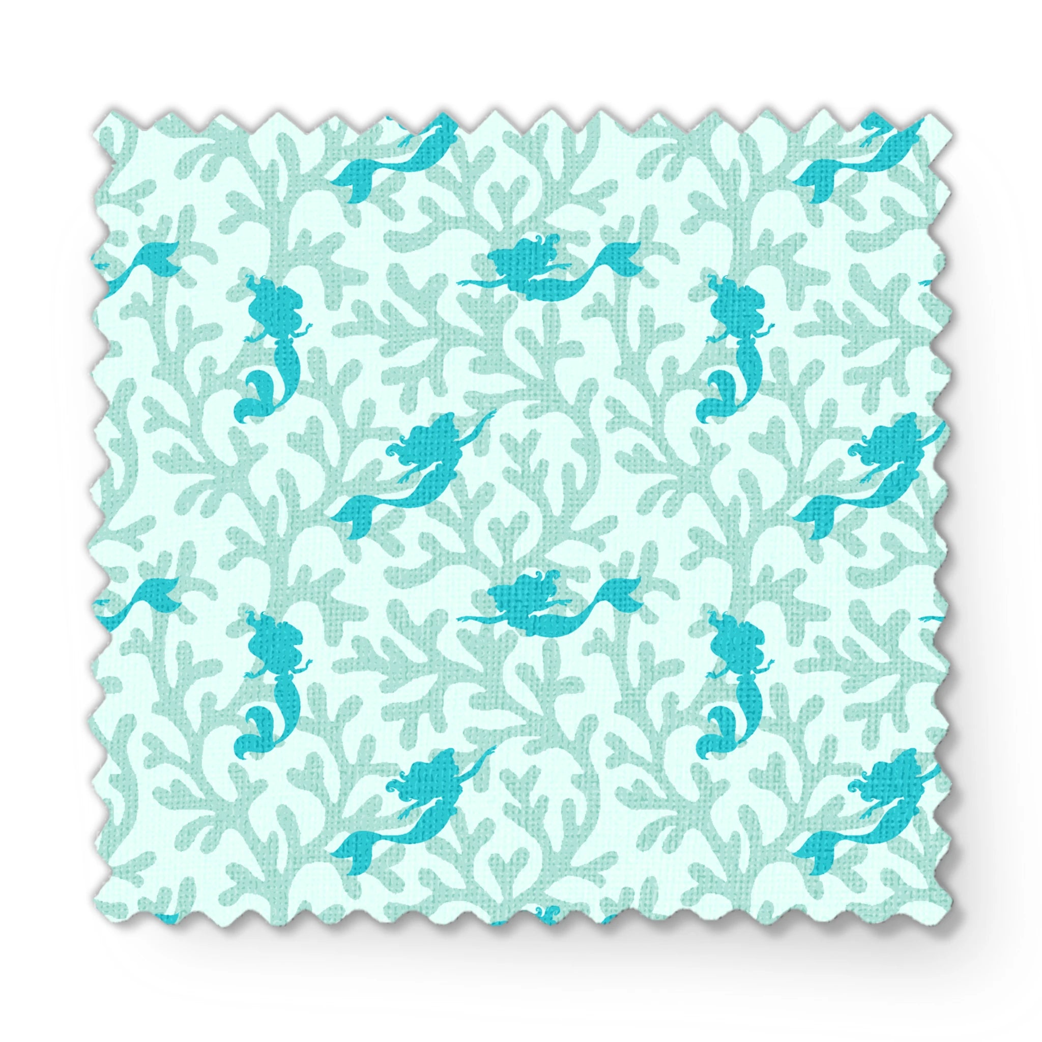 Abstract pattern with light mint green coral shapes and The Little Mermaid silhouettes fabric swatch mockup