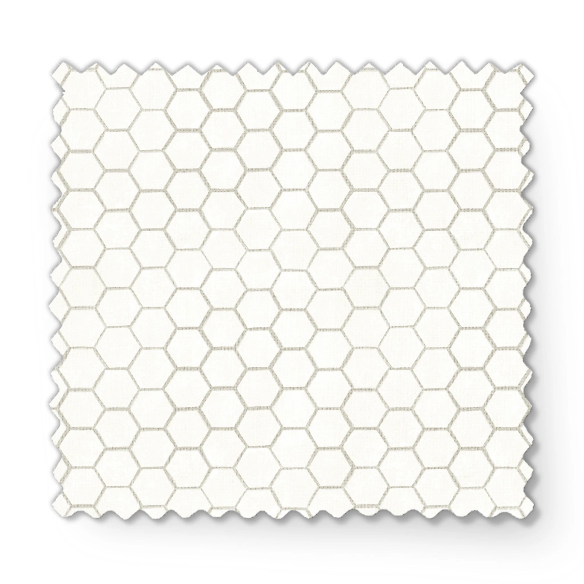 White and beige honeycomb pattern fabric designed by Nicole Tamarin with a subtle, modern farmhouse style. fabric swatch mockup