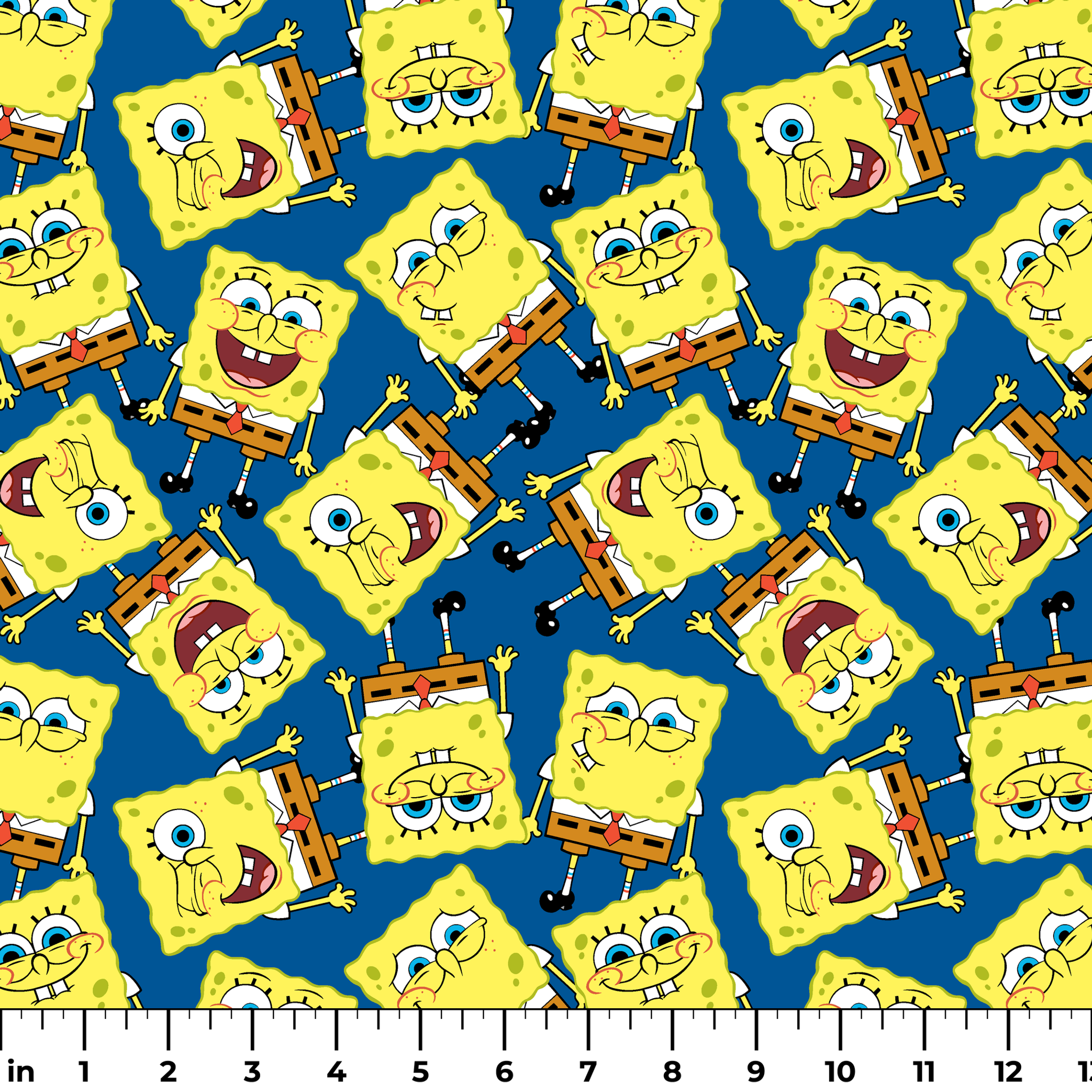 SpongeBob SquarePants pattern featuring various expressions on blue background ruler