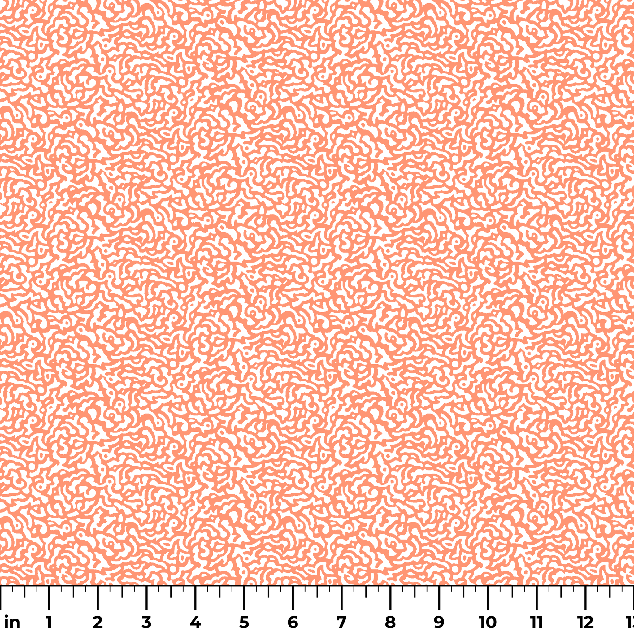 Coral squiggly pattern with organic, maze-like curves on white background ruler