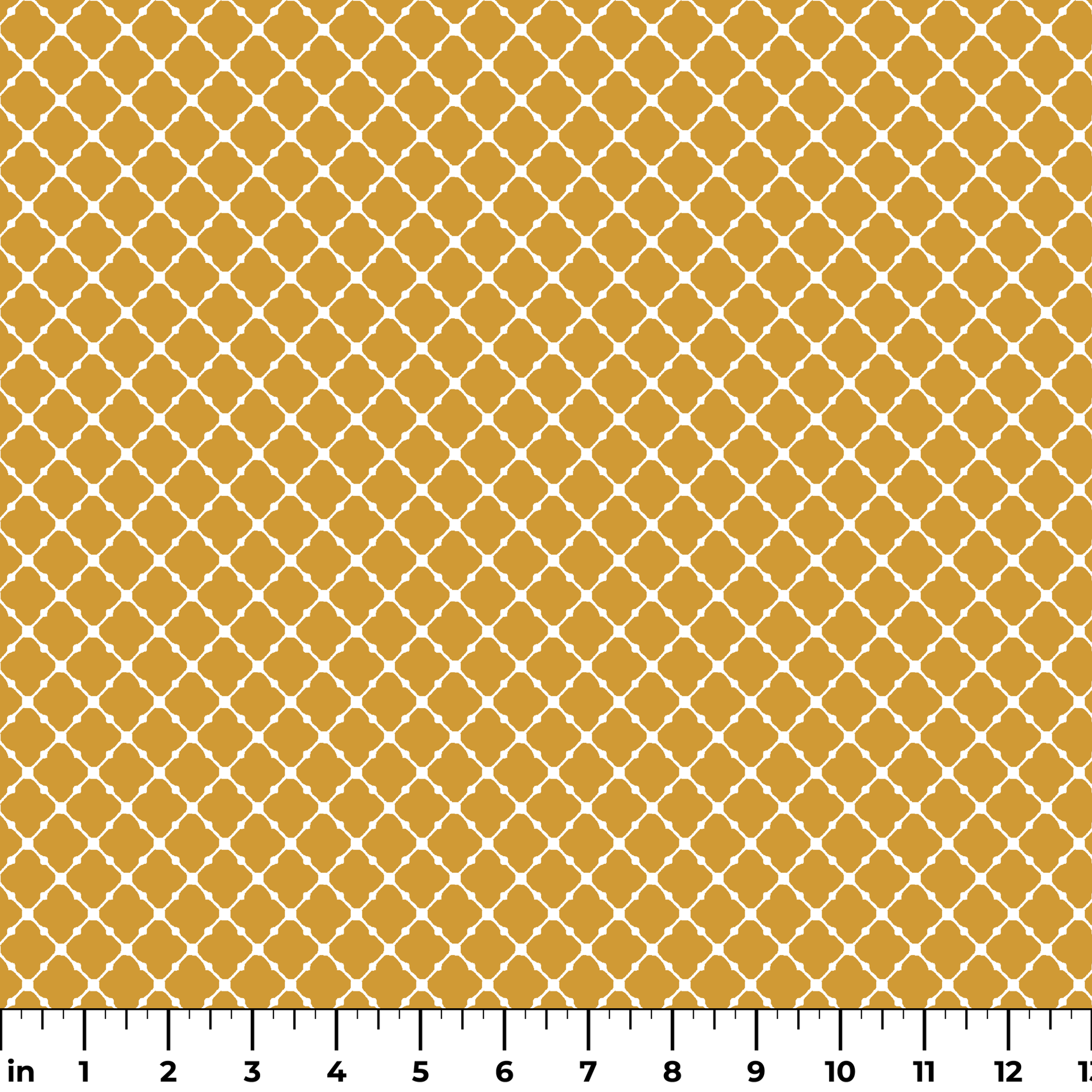 Gold quatrefoil pattern on white background, forming a geometric Moroccan-style lattice design ruler