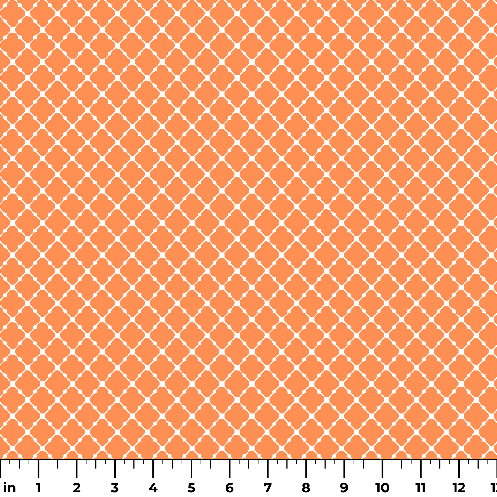 Geometric orange and white pattern with quatrefoil shapes forming a lattice design ruler
