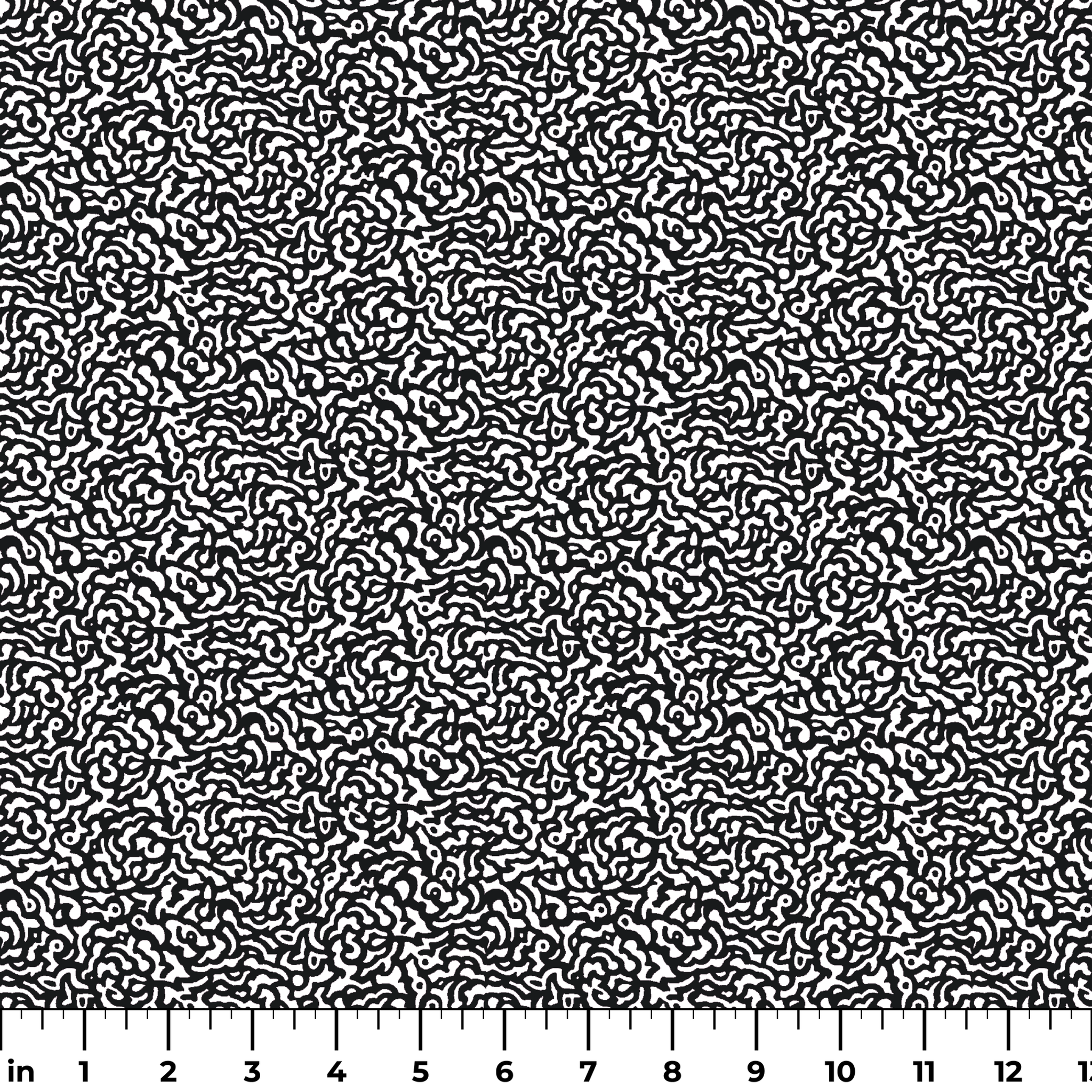 Abstract black and white pattern with swirling organic lines creating a dense maze-like design ruler