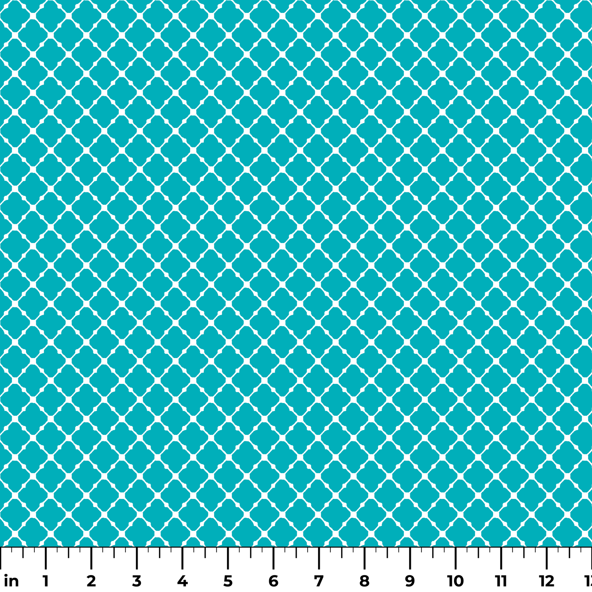 Turquoise and white quatrefoil pattern with Moroccan-inspired geometric design ruler