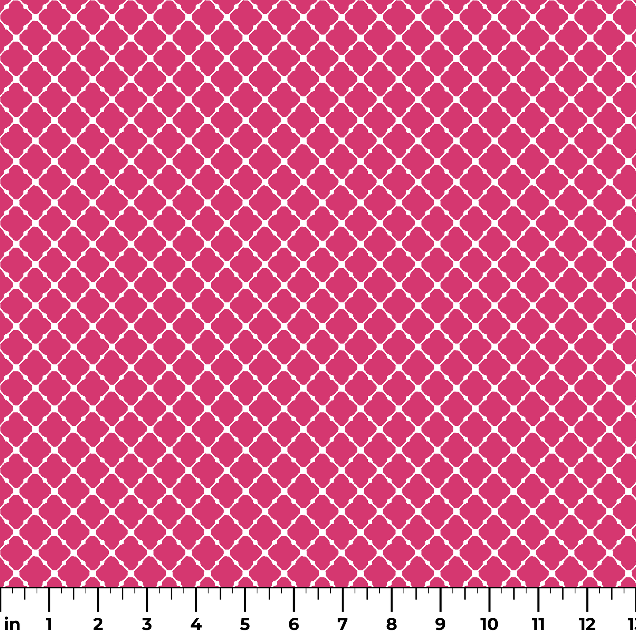 Pink quatrefoil pattern with white outlines forming a Moroccan-style geometric design ruler