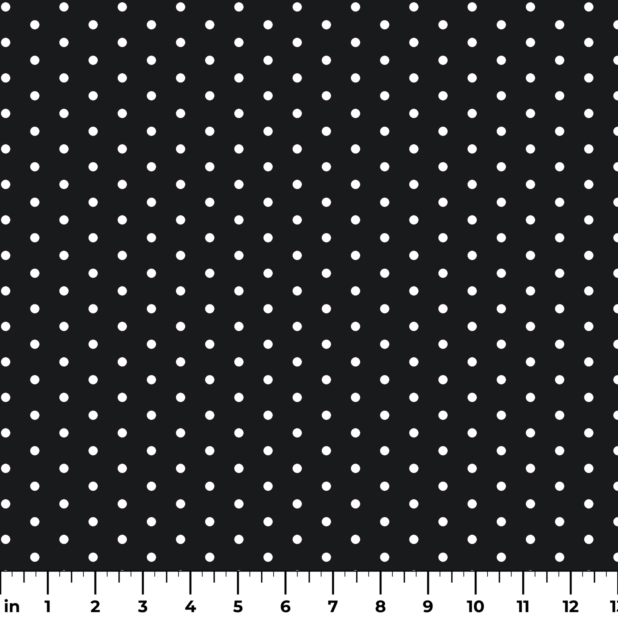 White circular dots on a black background ruler