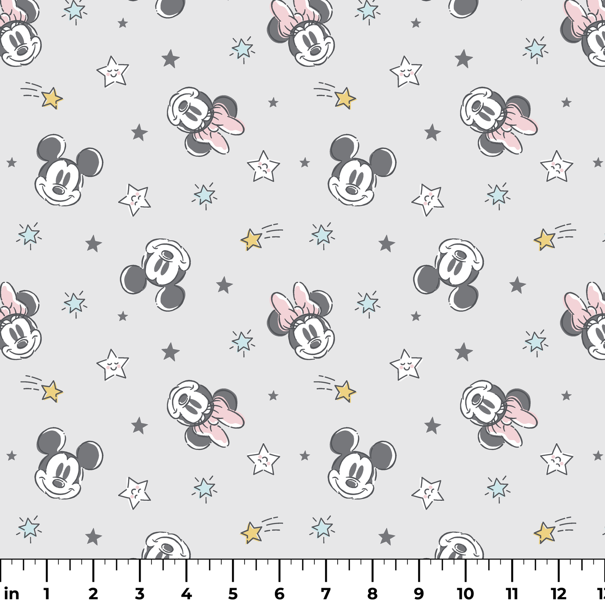 Mickey and Minnie Mouse pattern with stars on light gray background ruler