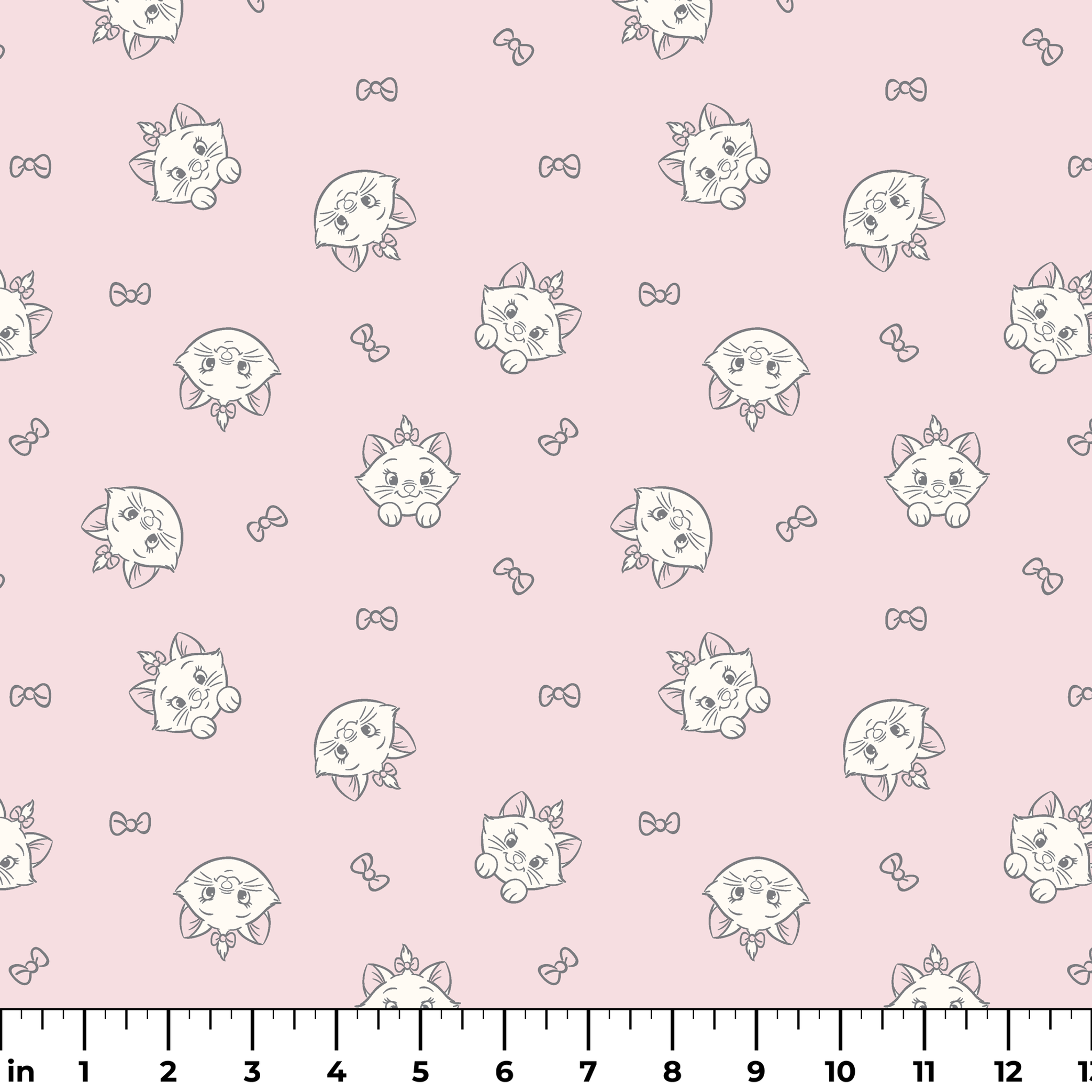 Cute cartoon cat faces with bows pattern on light pink background ruler