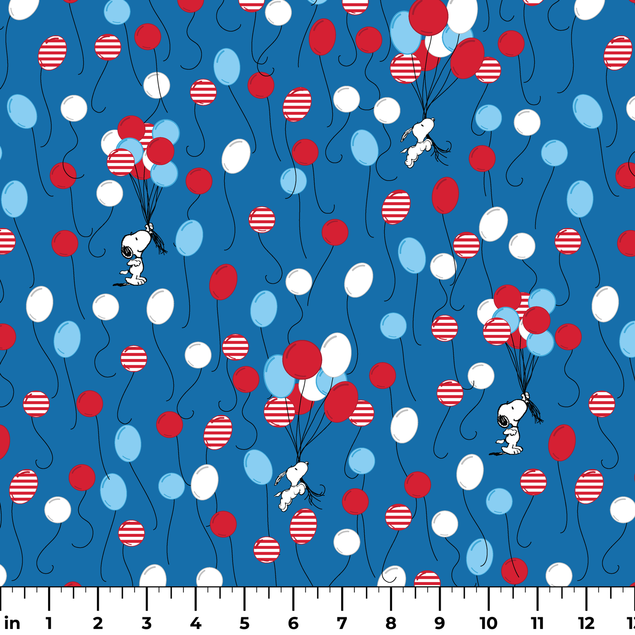 Snoopy patriotic blue pattern with red, white, and blue balloons and stars in American flag style ruler
