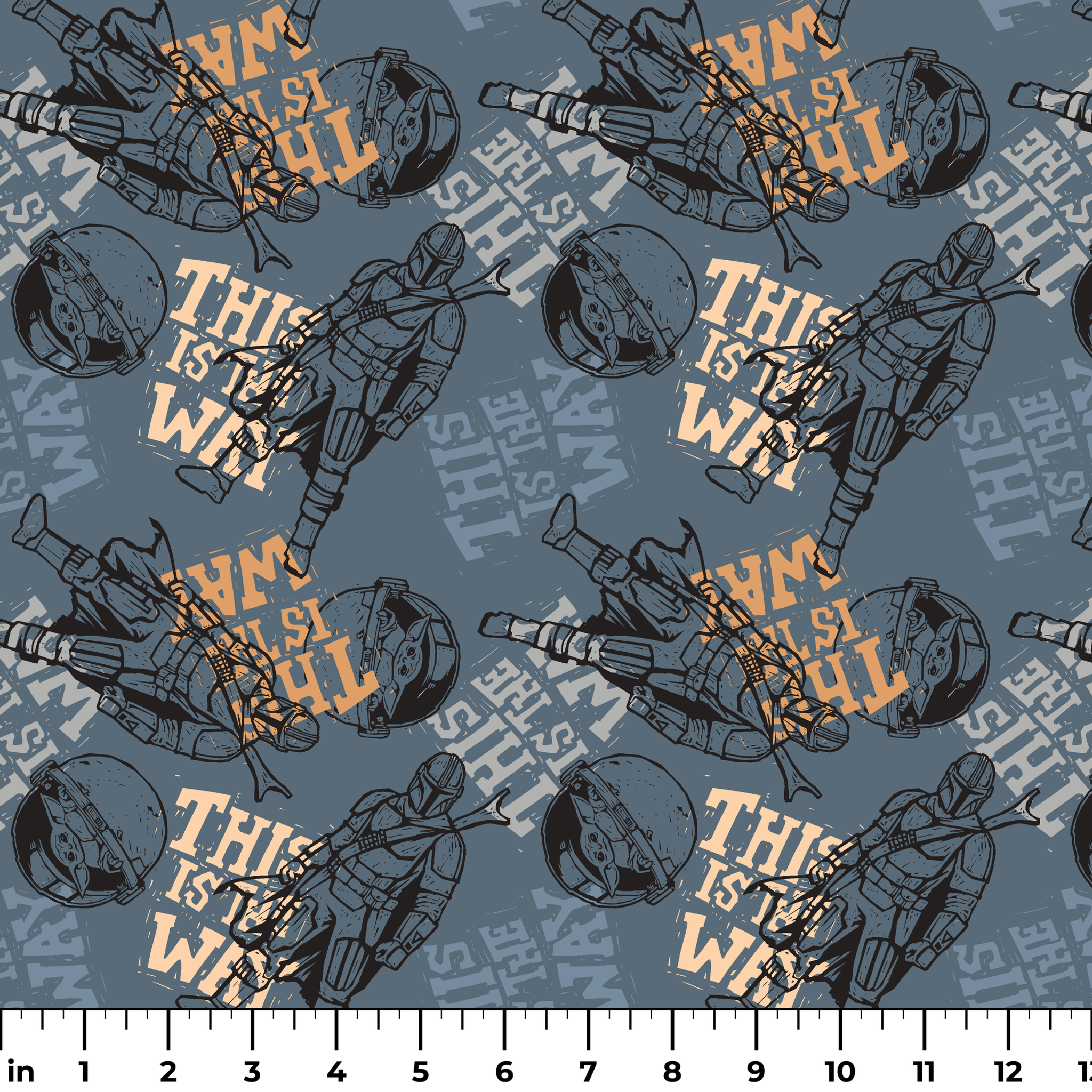 Dark grey illustration with Star Wars characters and yellow text reading "THIS IS THE WAY" in distressed style ruler