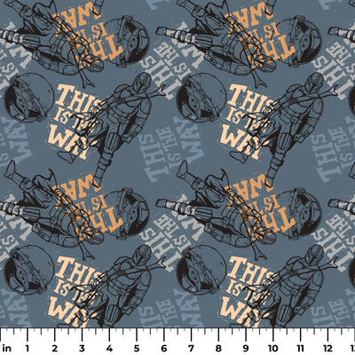 Dark grey illustration with Star Wars characters and yellow text reading "THIS IS THE WAY" in distressed style ruler