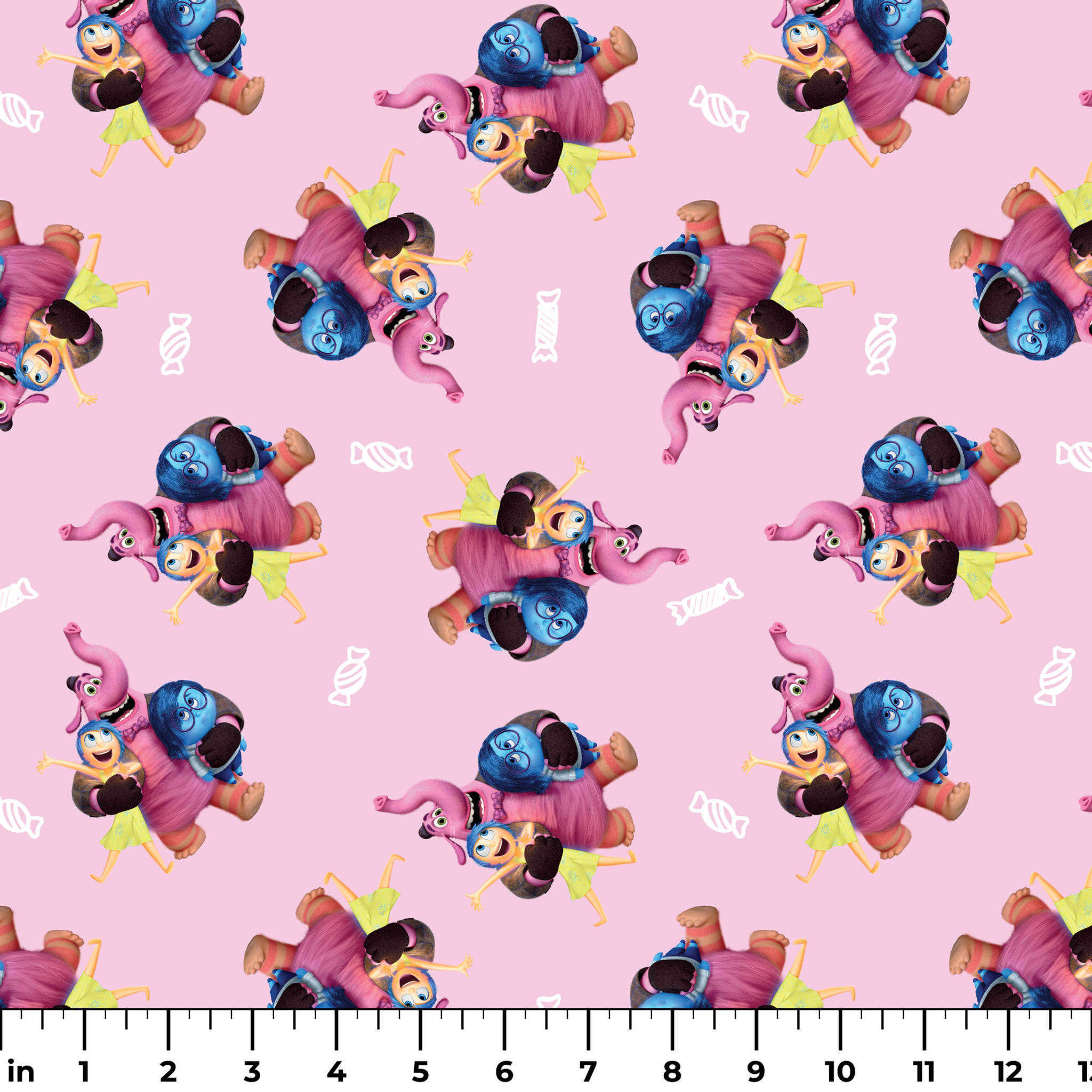 Repeating pattern of Inside Out characters on a lavender background ruler