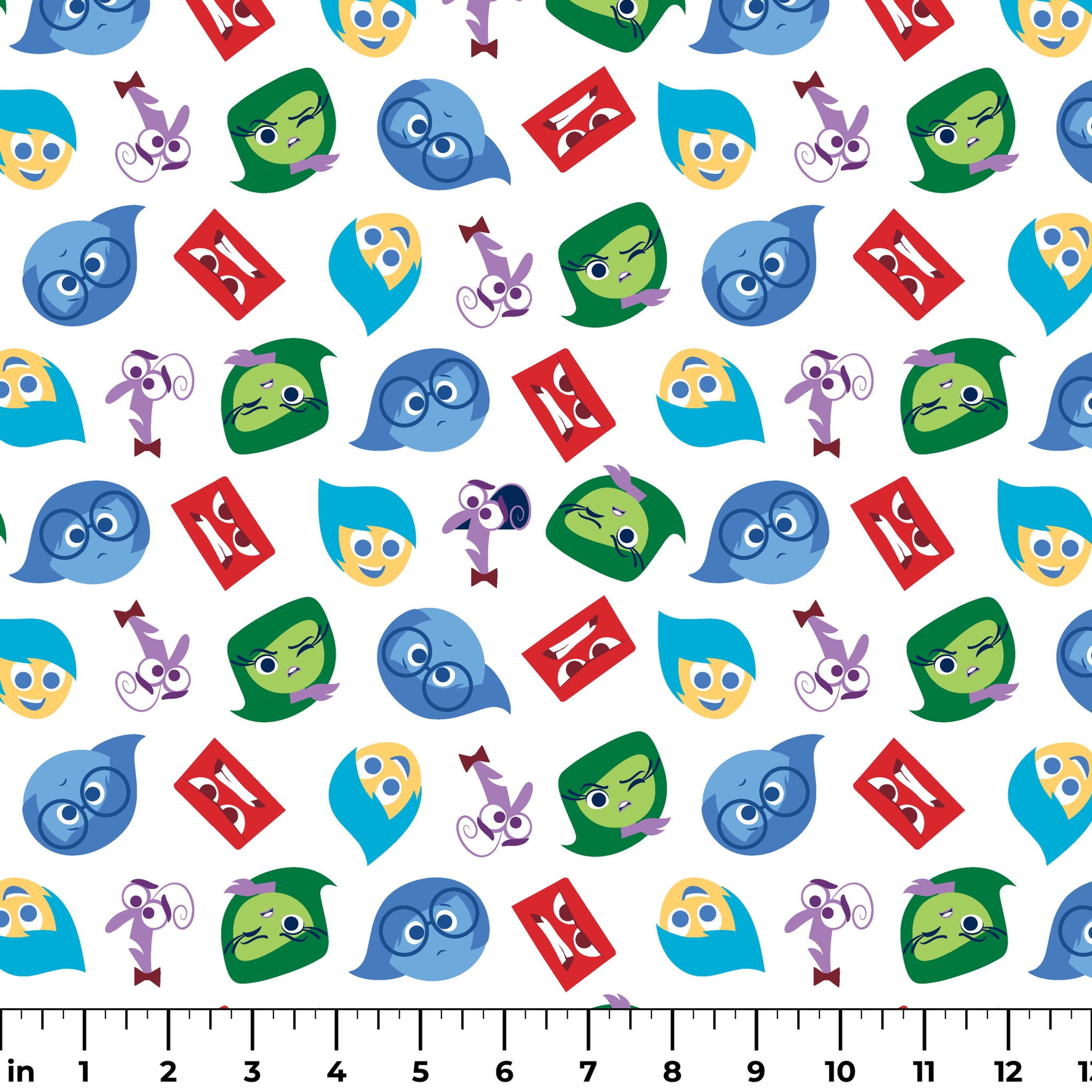 Colorful pattern of Inside Out characters - Joy, Sadness, Anger, Disgust, and Fear ruler