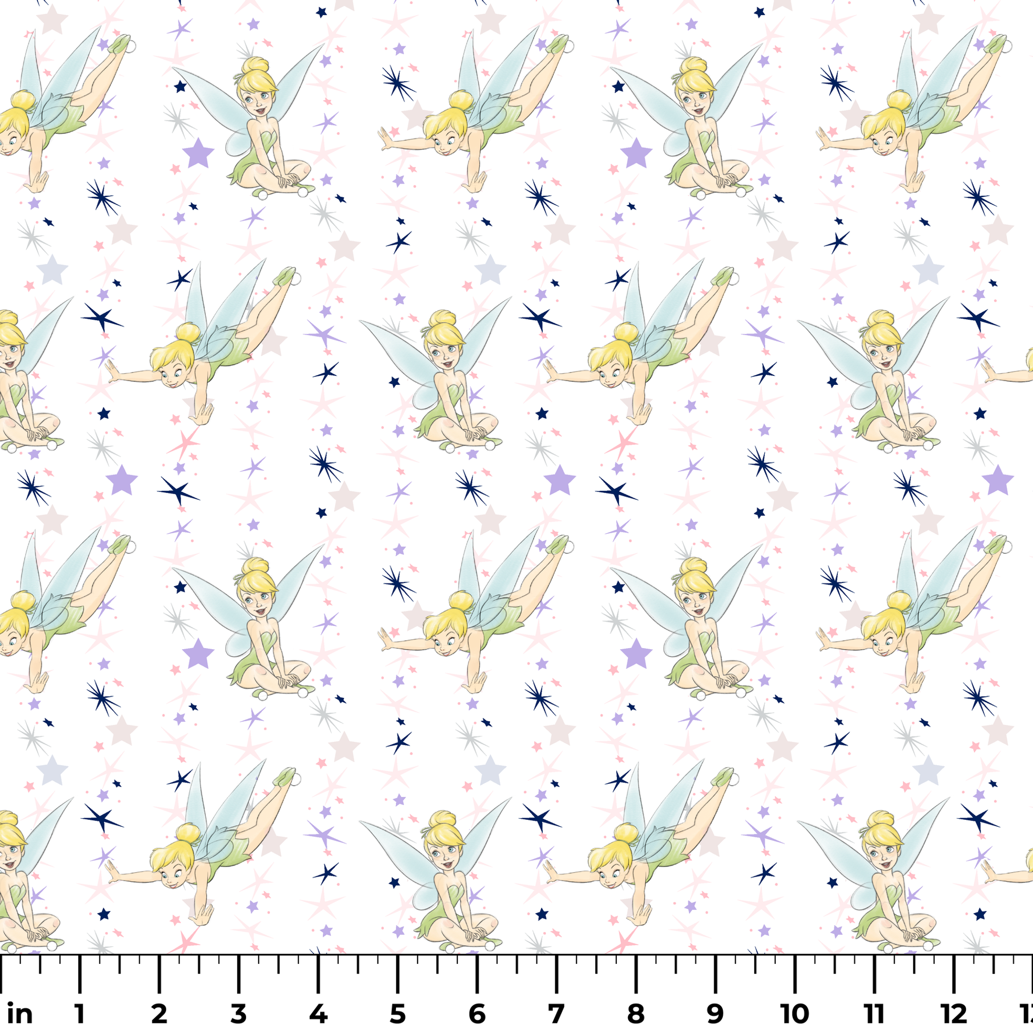 Whimsical Tinker Bell in green dresses surrounded by stars ruler
