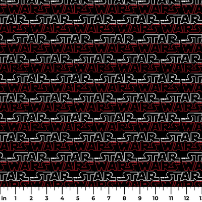 Star Wars logo pattern with white "STAR" and red "WARS" text repeating on black background ruler
