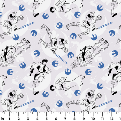 Star Wars characters with lightsabers pattern featuring Rebel Alliance logos on light background ruler