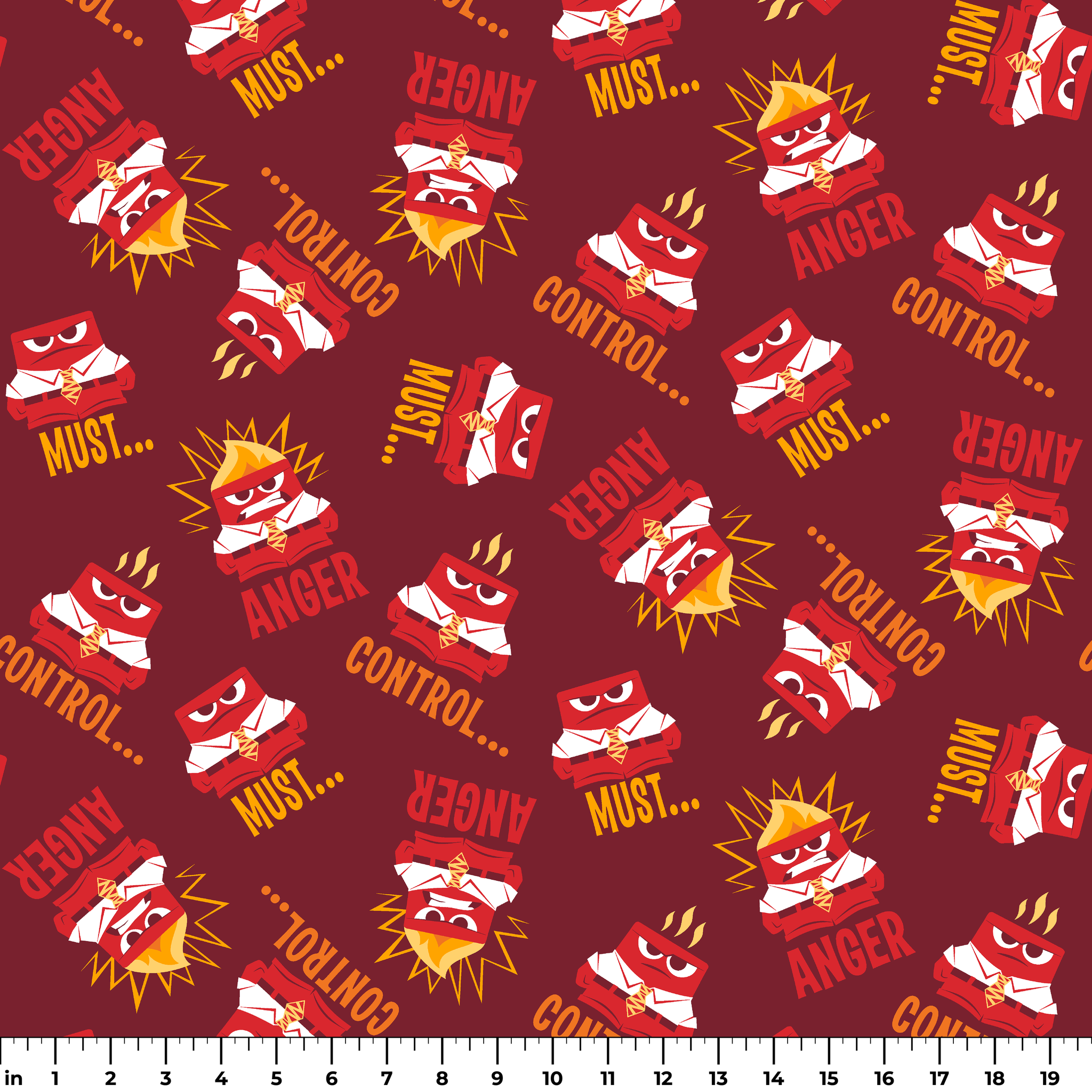 Red background pattern with Anger from Inside Out, explosions, and words "MUST... CONTROL... ANGER ruler