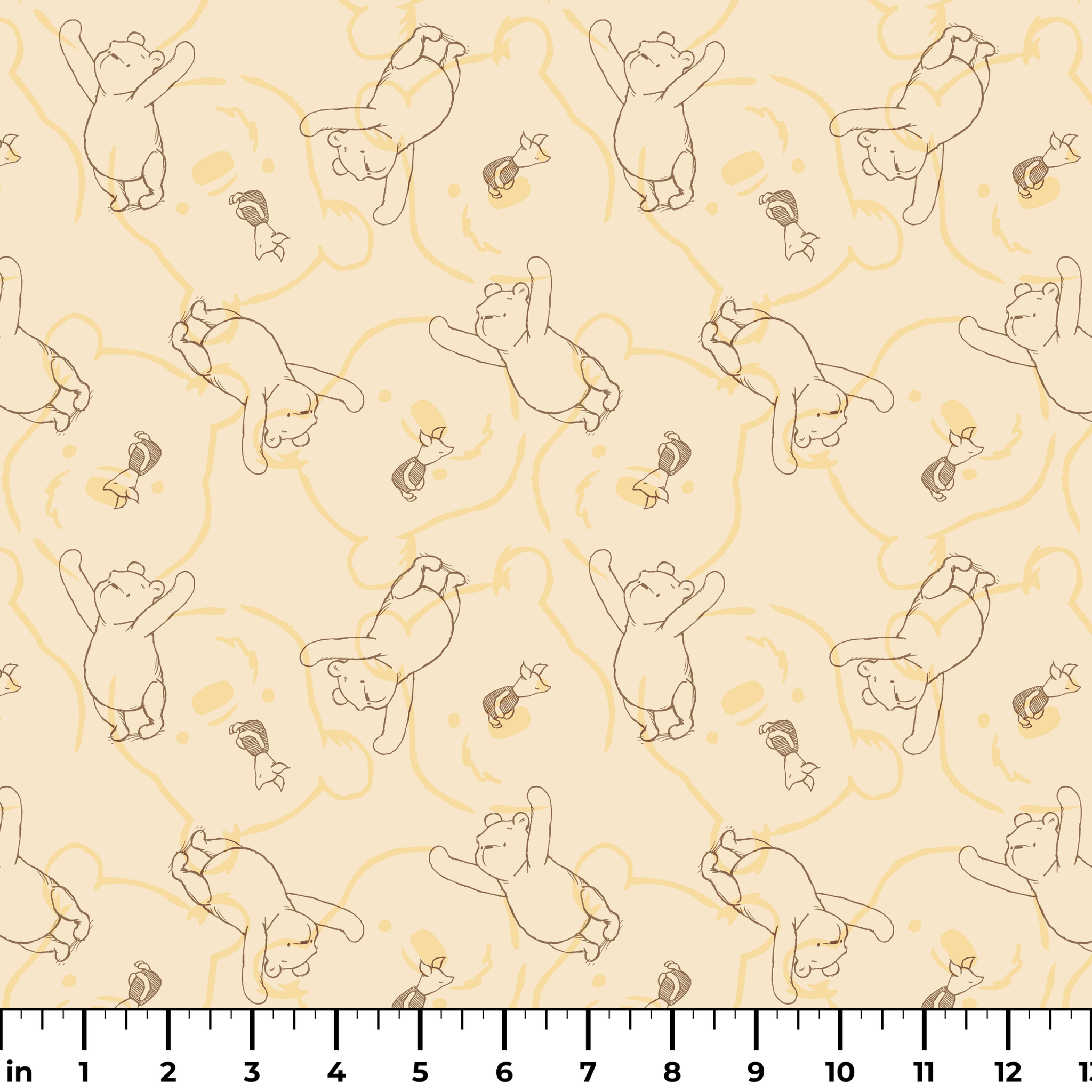 Sketched bear illustrations in various playful poses on a light beige background pattern ruler