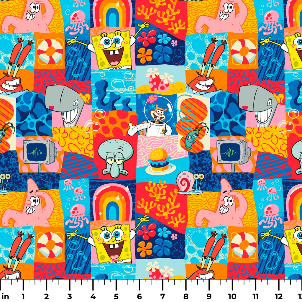 Nickelodeon SpongeBob SquarePants Colorful Patchwork | Fabric by the Yard