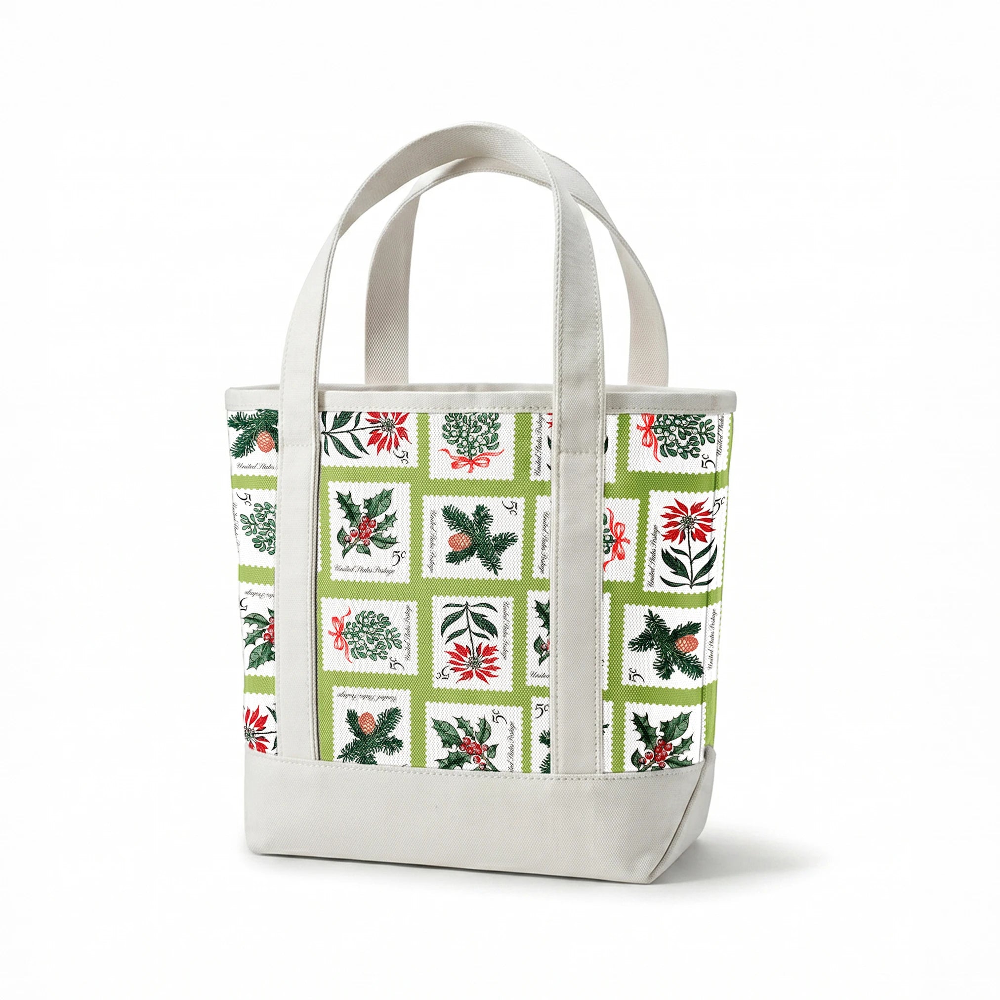 USPS Holiday Botanicals Stamp Collage on Green Fabric