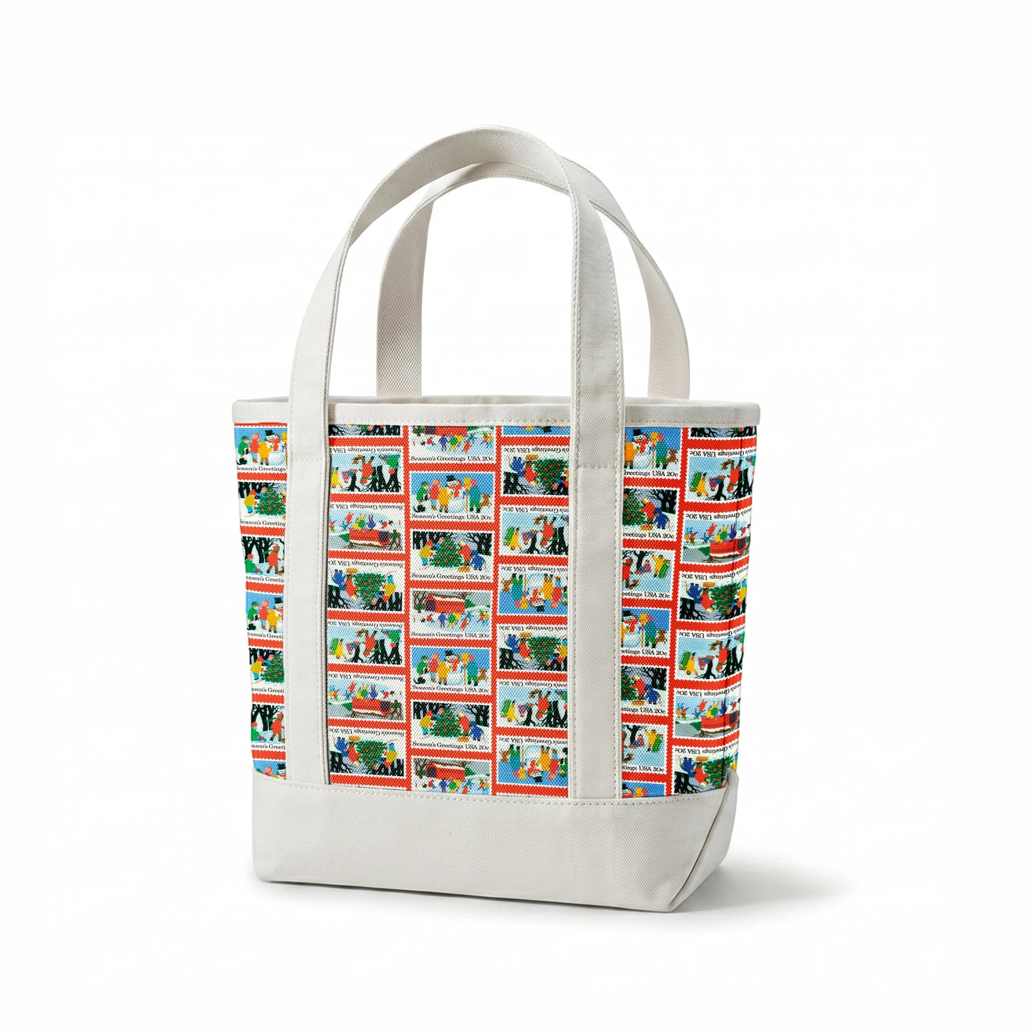 USPS Scenic Season's Greetings Stamps on Red Fabric