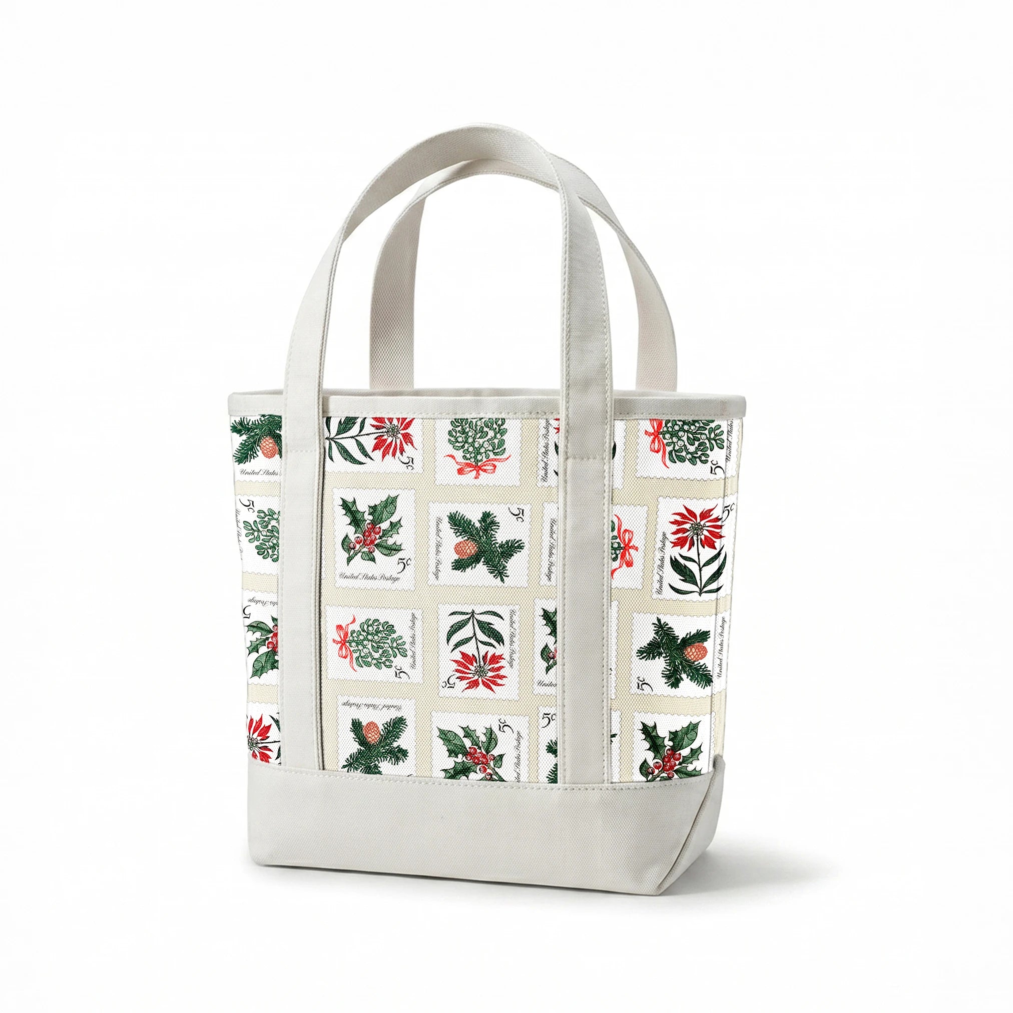 USPS Holiday Botanicals Stamp Collage on Cream Fabric