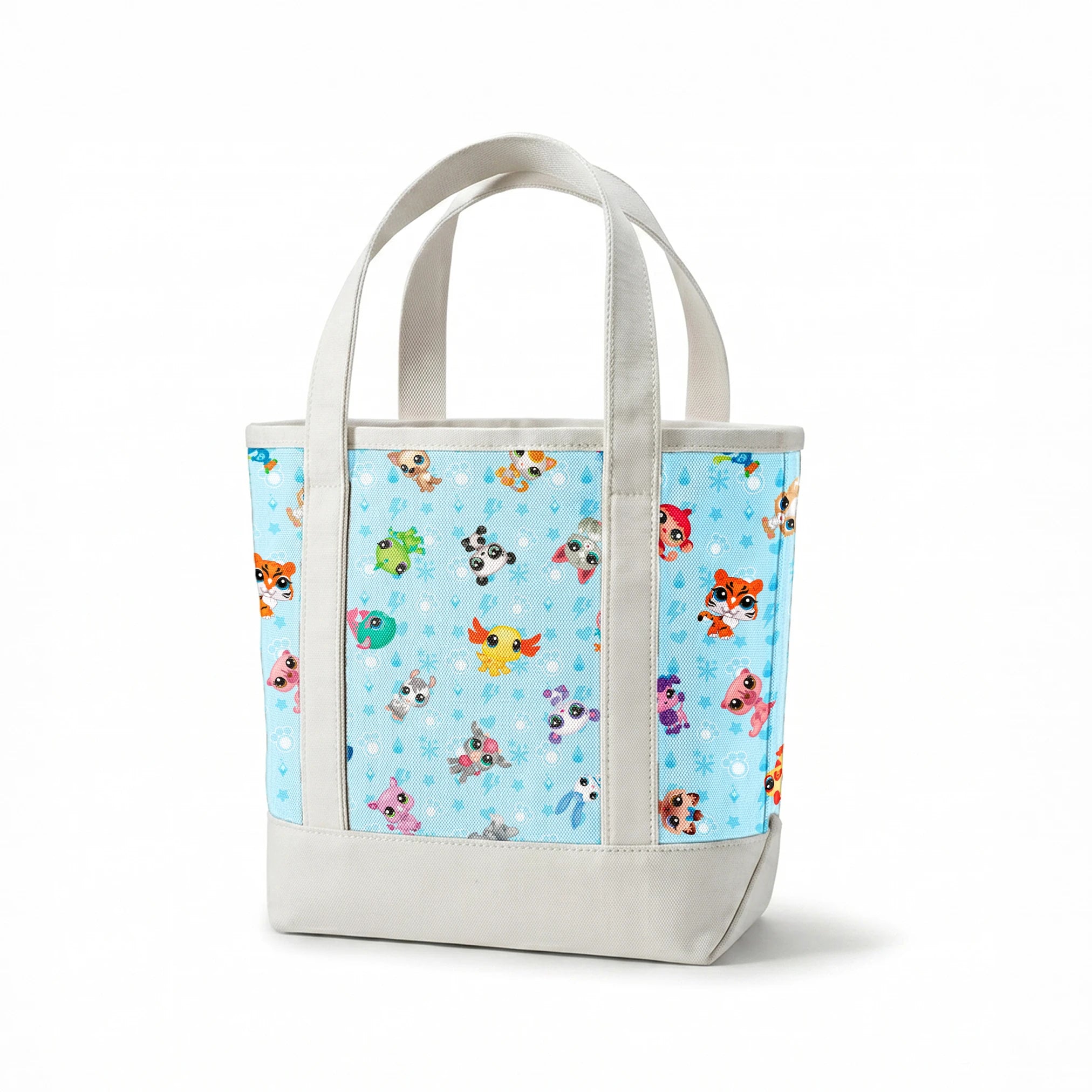 Hasbro Littliest Pet Shop Character Collage on Blue Fabric