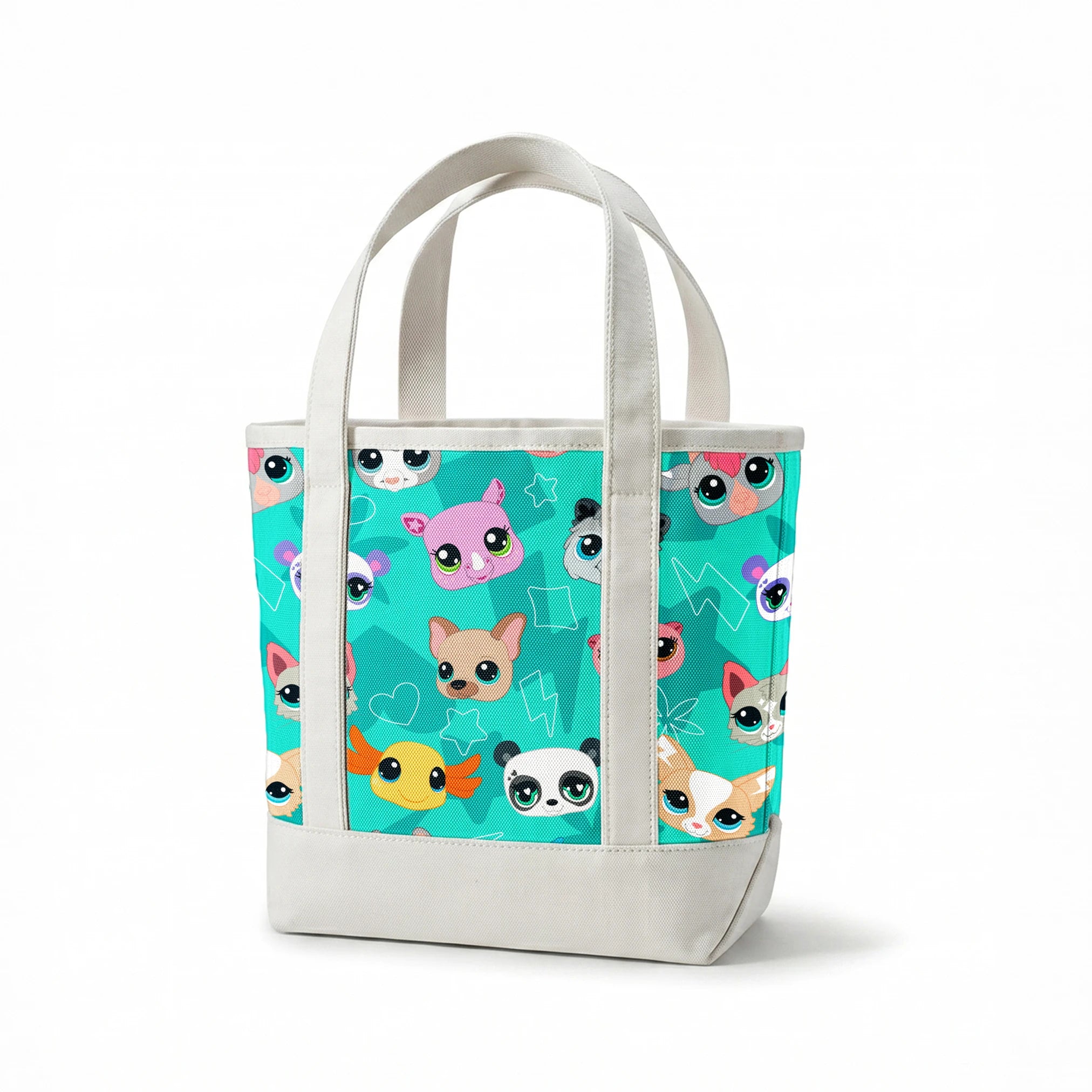 Hasbro Littliest Pet Shop Cute Faces Toss on Teal Fabric