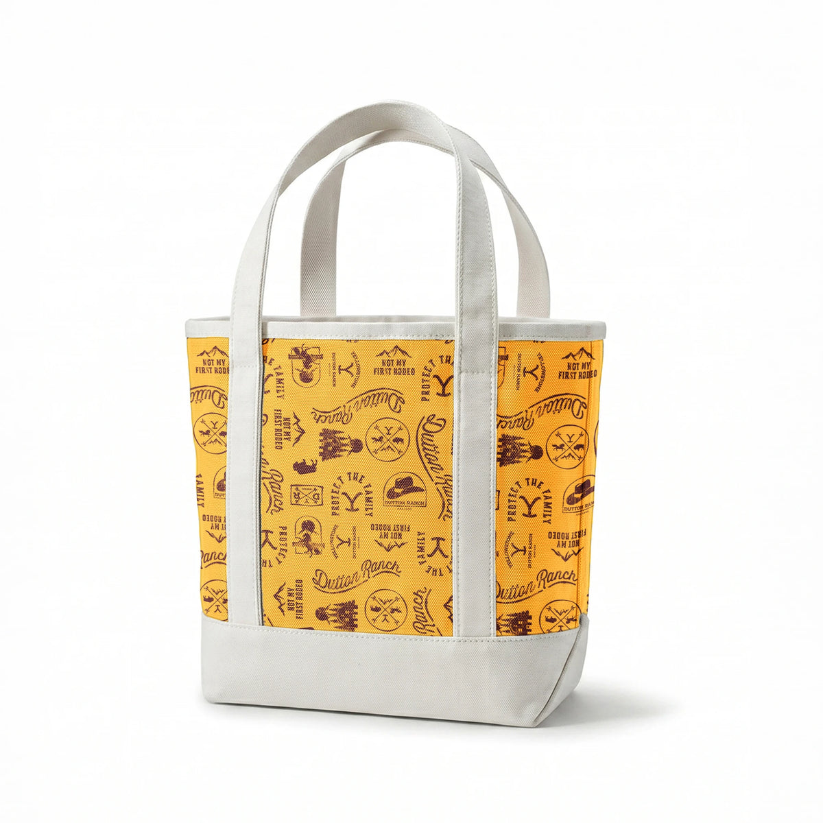 Paramount Yellowstone Dutton Ranch Icons on Yellow Fabric