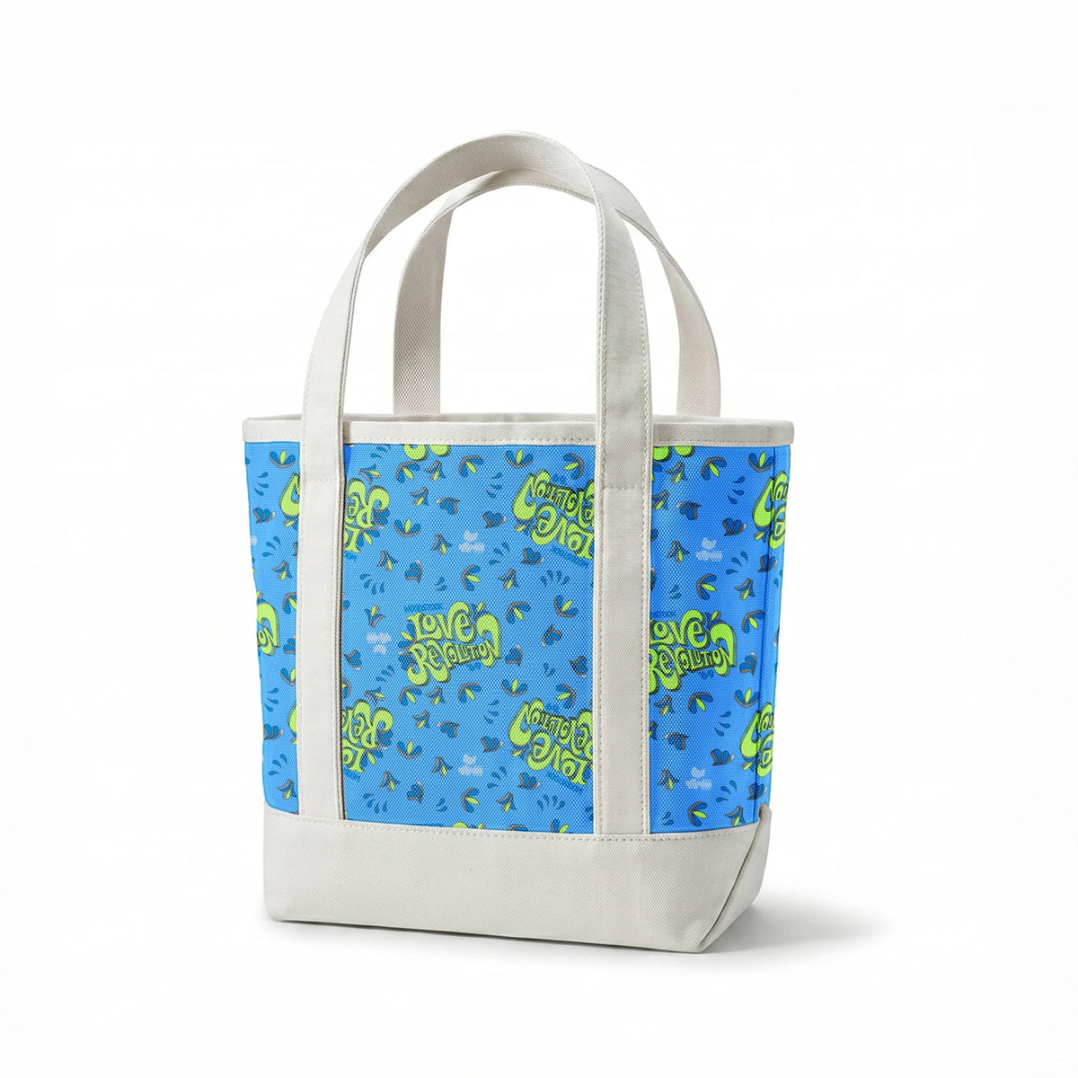 Woodstock Love Revolution on Blue Fabric