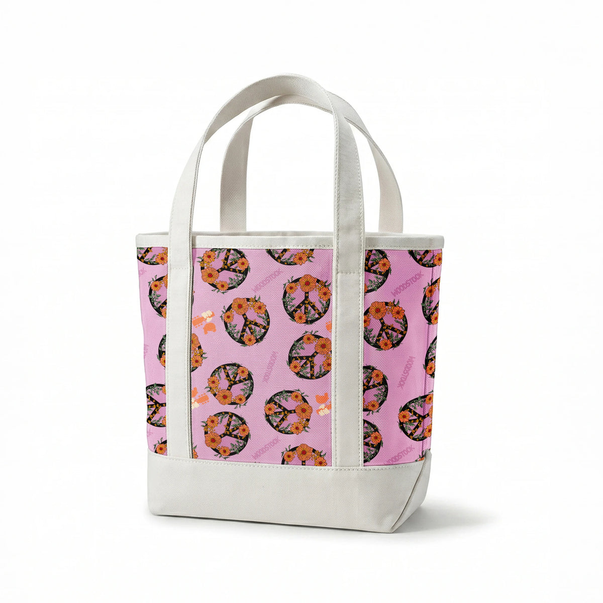 Woodstock Floral Peace Signs on Lavender Fabric