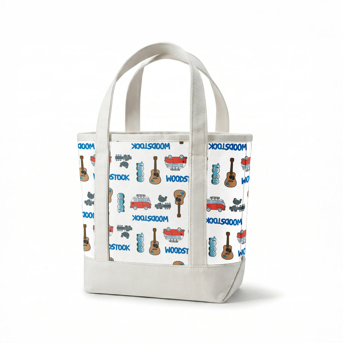 Woodstock Guitars and Vans on White Fabric