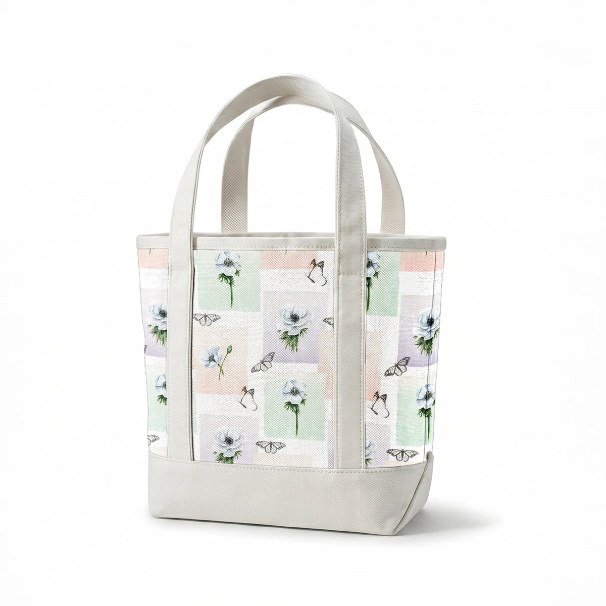 Danielle Murray White Anemones and Butterflies on Pastel Frames Fabric