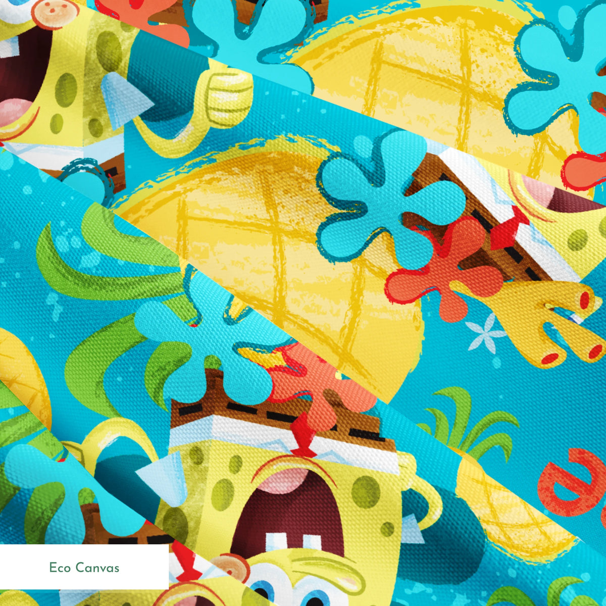 SpongeBob SquarePants pattern with pineapples and flowers on teal background springs ecocanvas texture